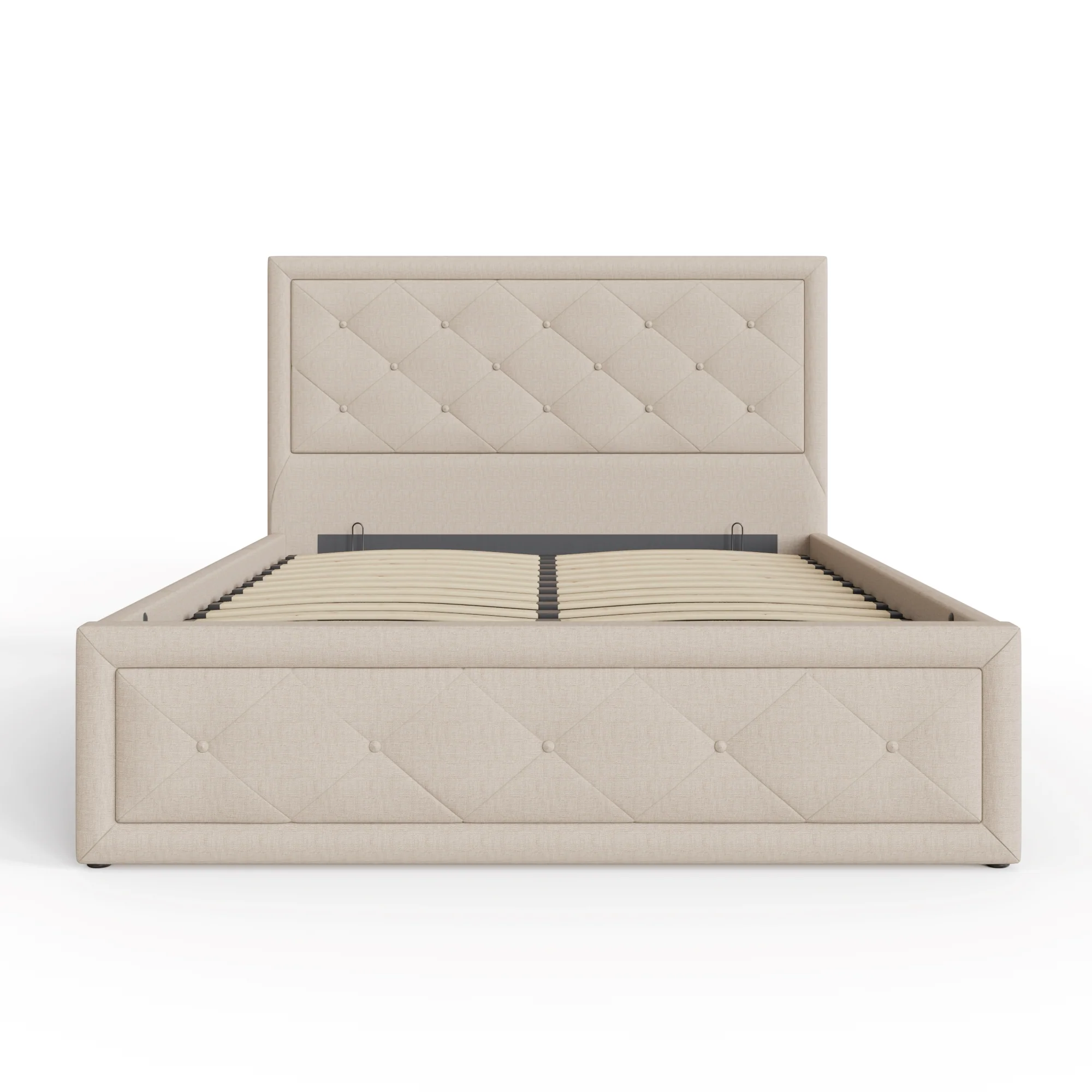 Hollywood Double Ottoman Bed Metal & Wood Natural 5 x 7ft - Image 2