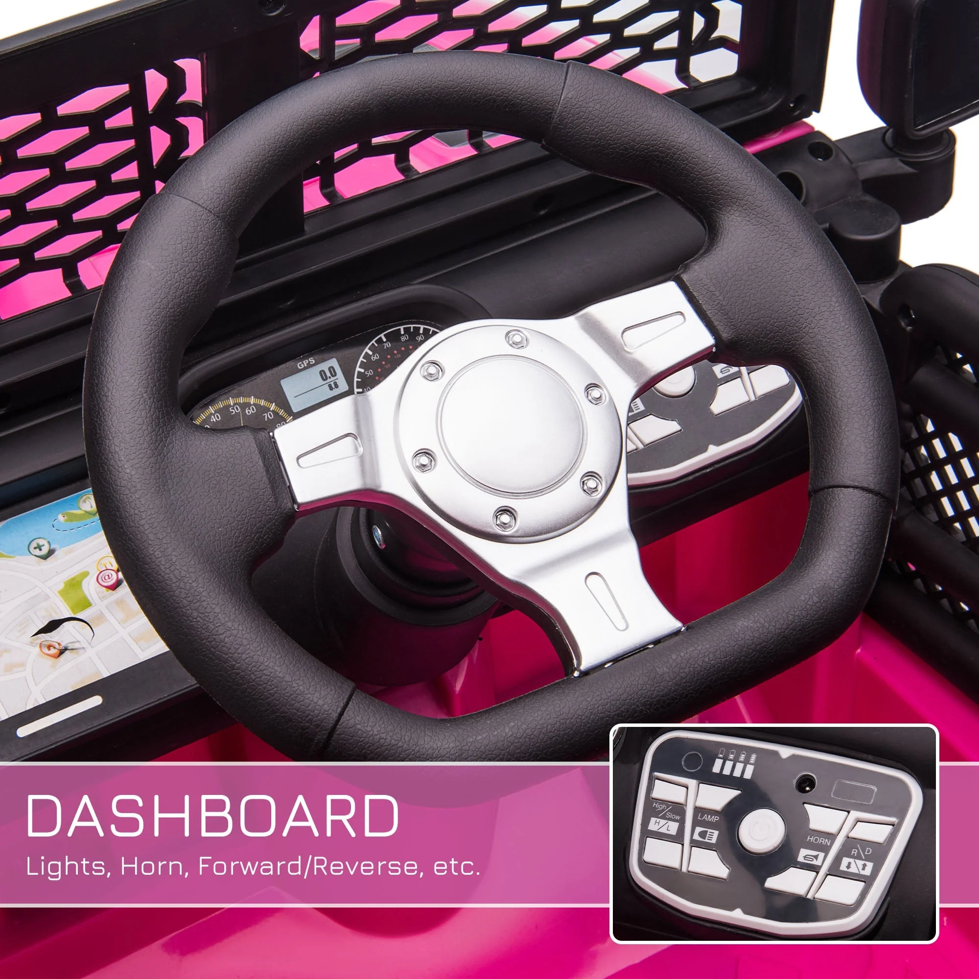 Homcom 12V Battery-powered 2 Motors Kids Electric Ride On Car Truck Off-road Toy with Parental Remote Control Horn Lights Suspension Wheels for 3-6 Years Old Pink - Image 4