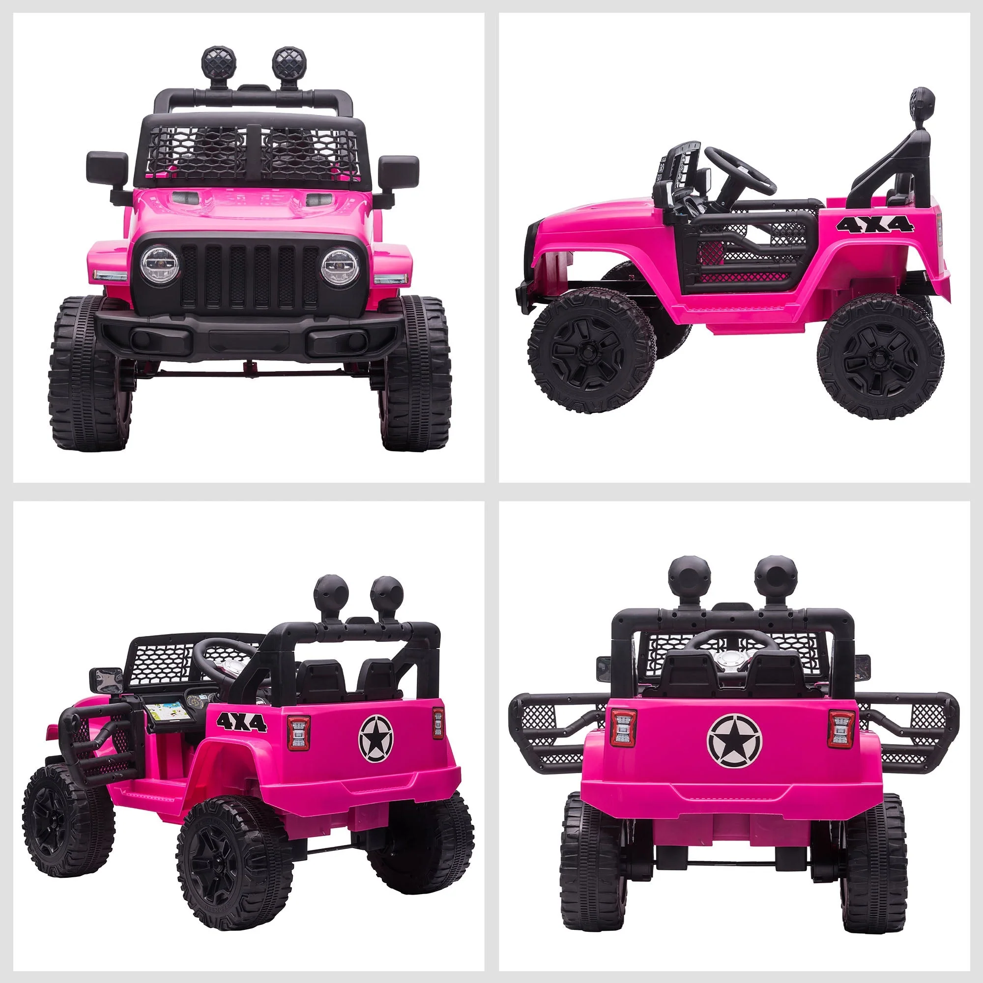 Homcom 12V Battery-powered 2 Motors Kids Electric Ride On Car Truck Off-road Toy with Parental Remote Control Horn Lights Suspension Wheels for 3-6 Years Old Pink - Image 7