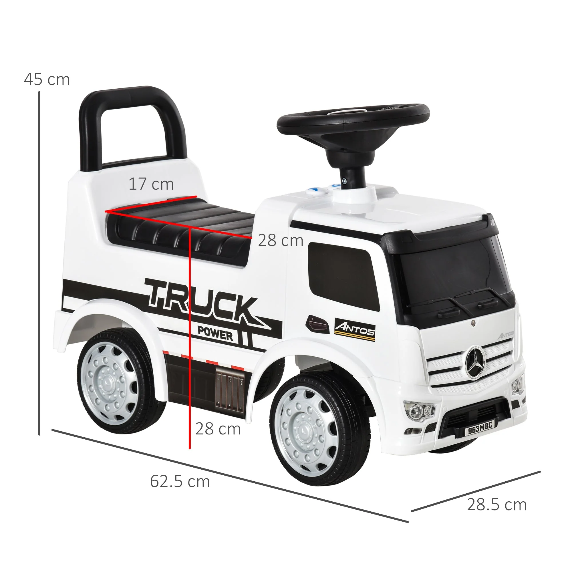 Homcom 3-In-1 Ride On Car Kids Mercedes Truck Storage Handle For 12 - 36 Months White - Image 3