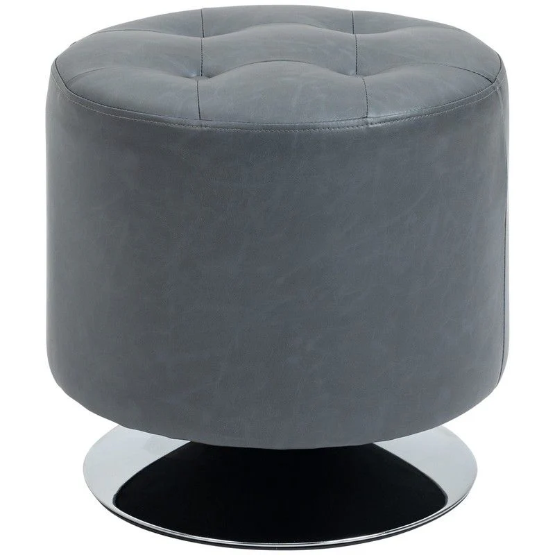 Homcom 360 Swivel Foot Stool Round PU Ottoman with Thick Sponge Padding and Solid Steel Base