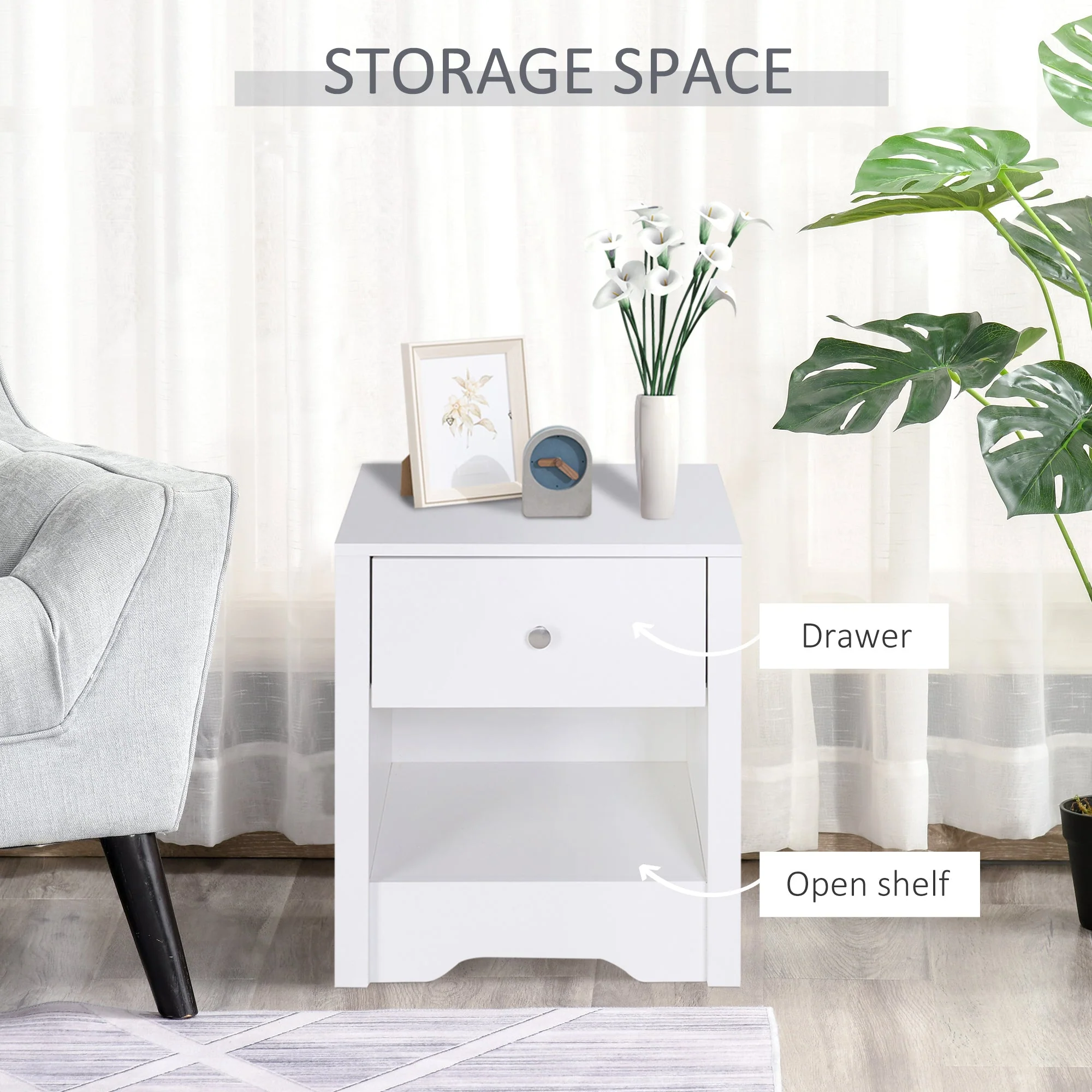 Homcom 53Wx42.5Dx59H cm Bedside Table-White - Image 4