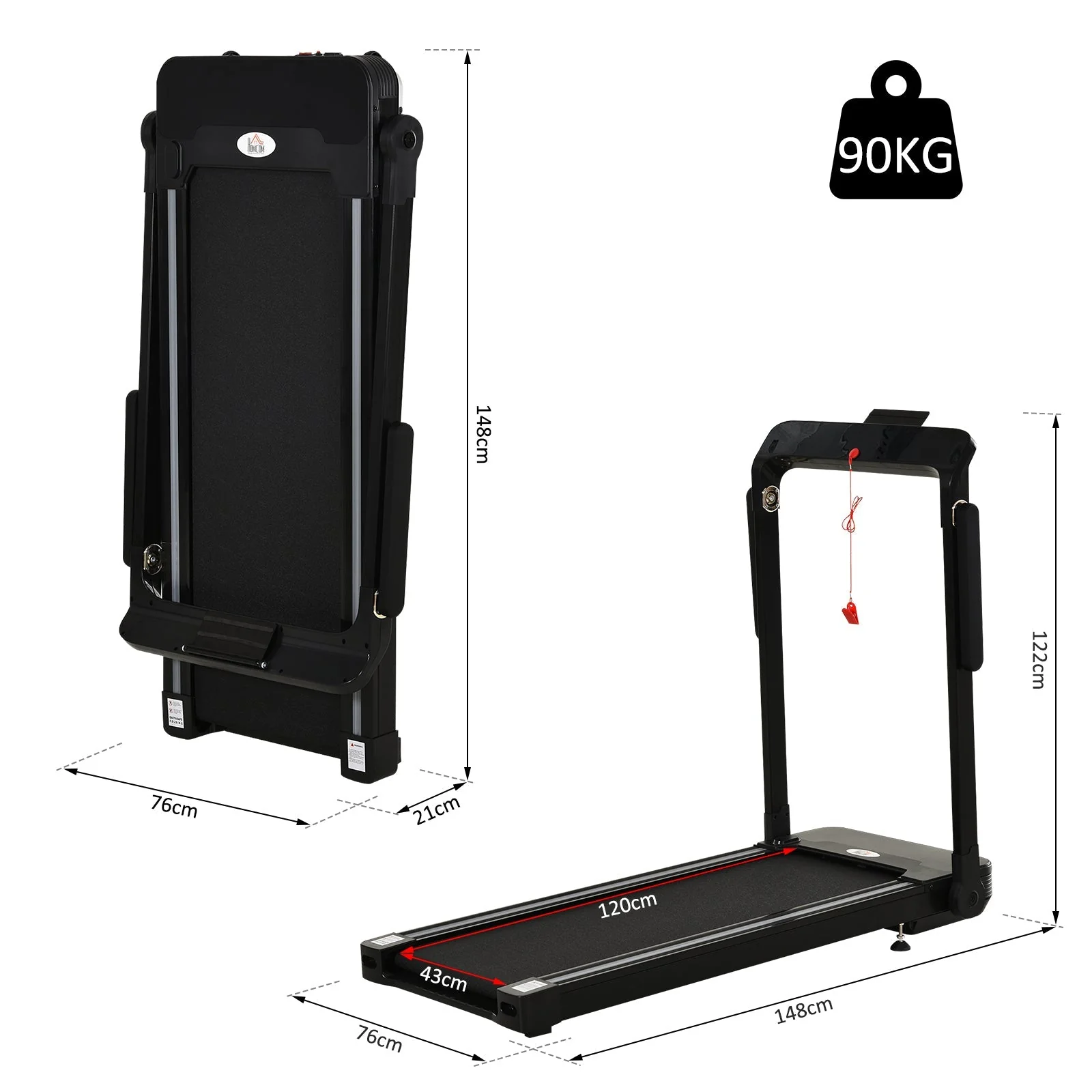 Homcom 600W Foldable Steel Motorised Treadmill Running Machine W/Safety Button - Image 3