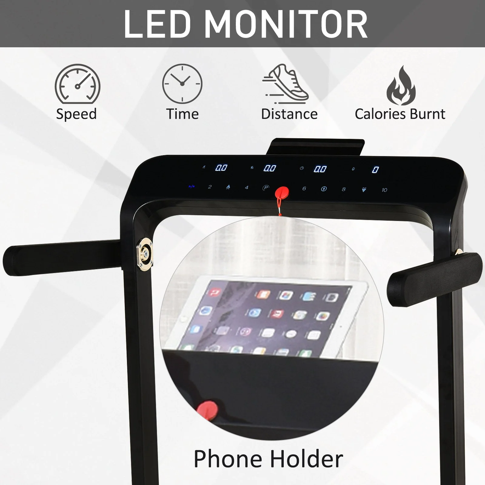 Homcom 600W Foldable Steel Motorised Treadmill Running Machine W/Safety Button - Image 4