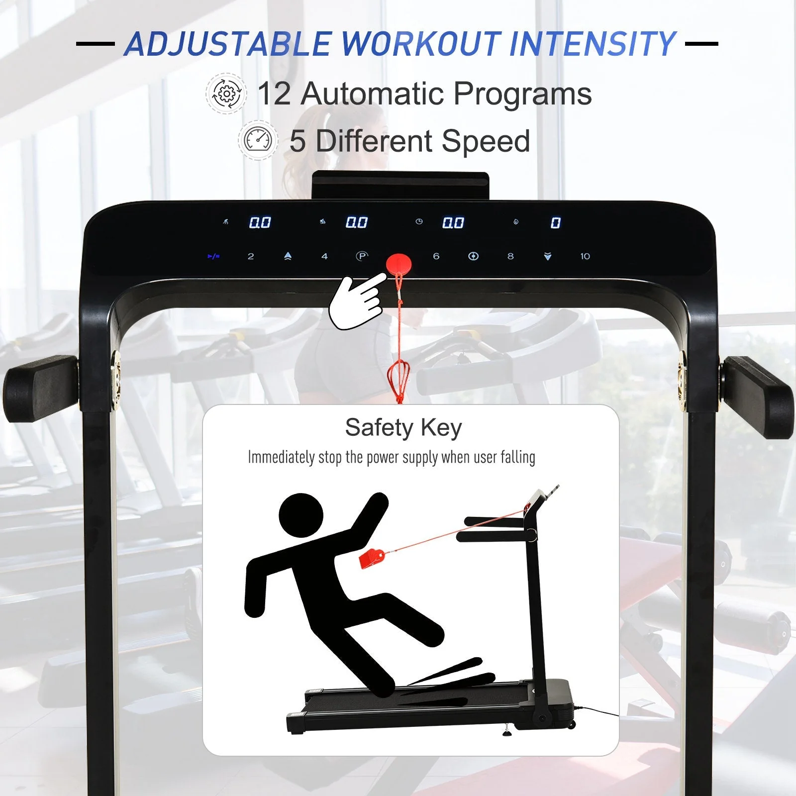 Homcom 600W Foldable Steel Motorised Treadmill Running Machine W/Safety Button - Image 5