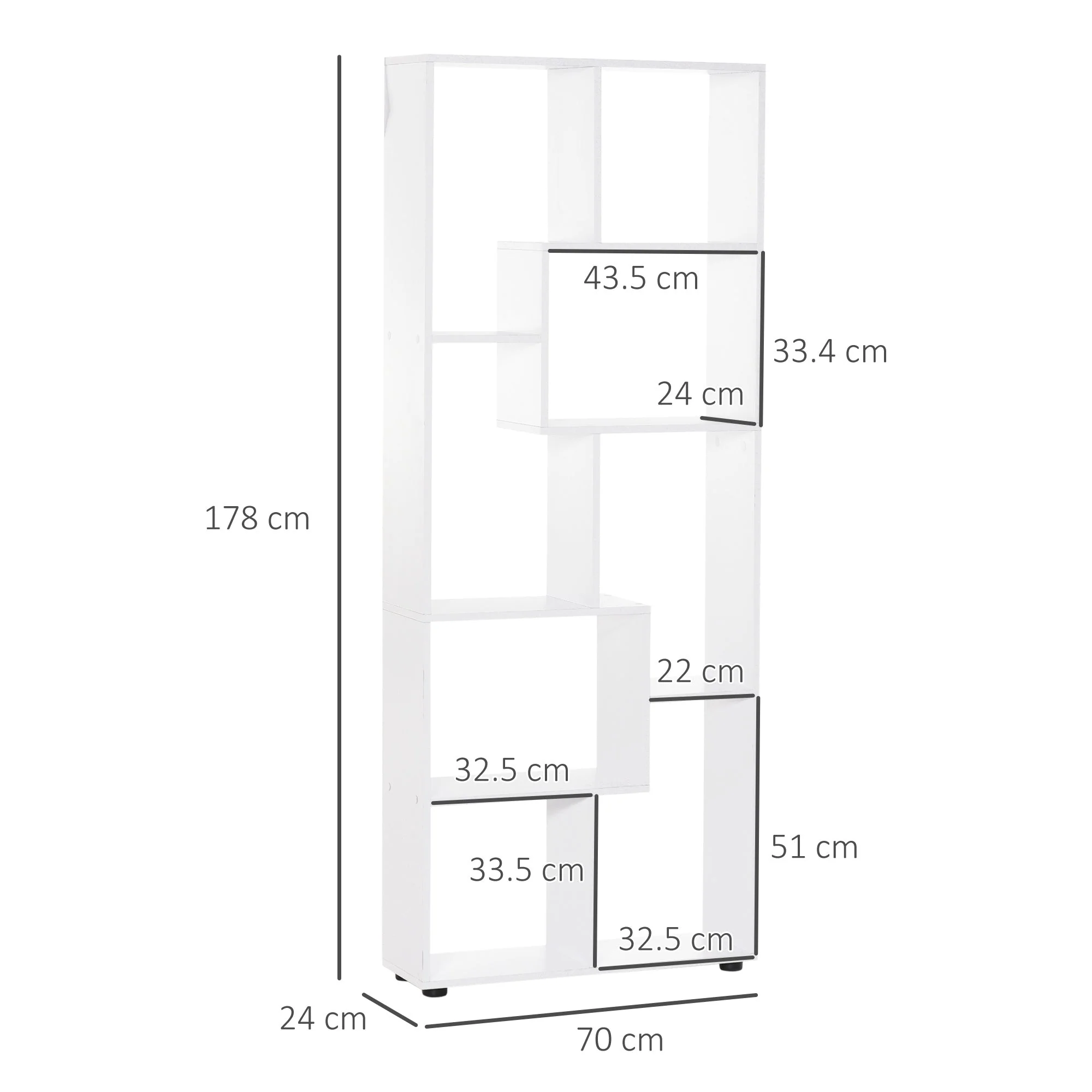 Homcom 8-Tier Freestanding Bookcase W/ Melamine Surface Anti-Tipping Foot Pads Home Display Storage Grid Stand Bedroom Living Room Furniture Modern Style - White - Image 3