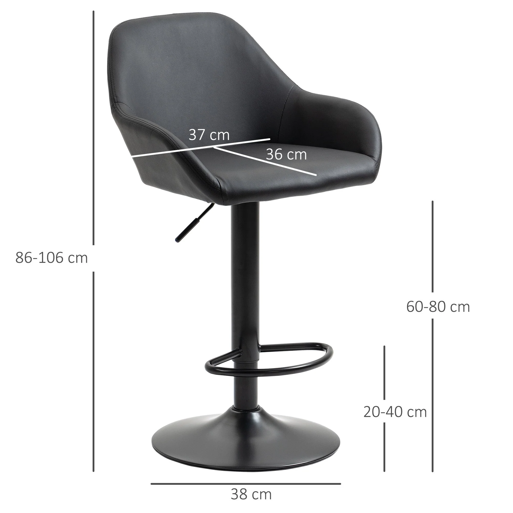 Homcom Adjustable Bar Stools Set Of 2 - Image 3