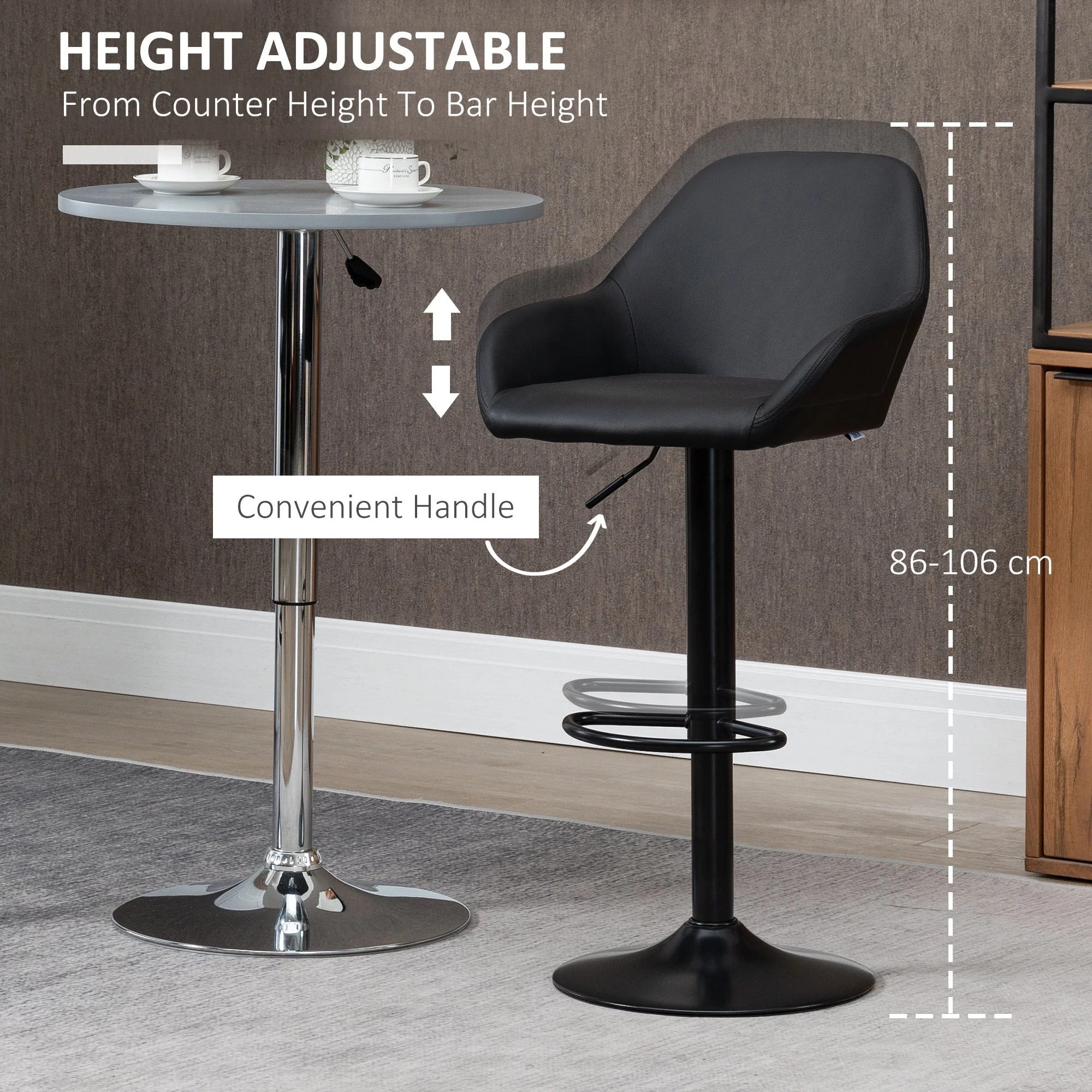 Homcom Adjustable Bar Stools Set Of 2 - Image 5