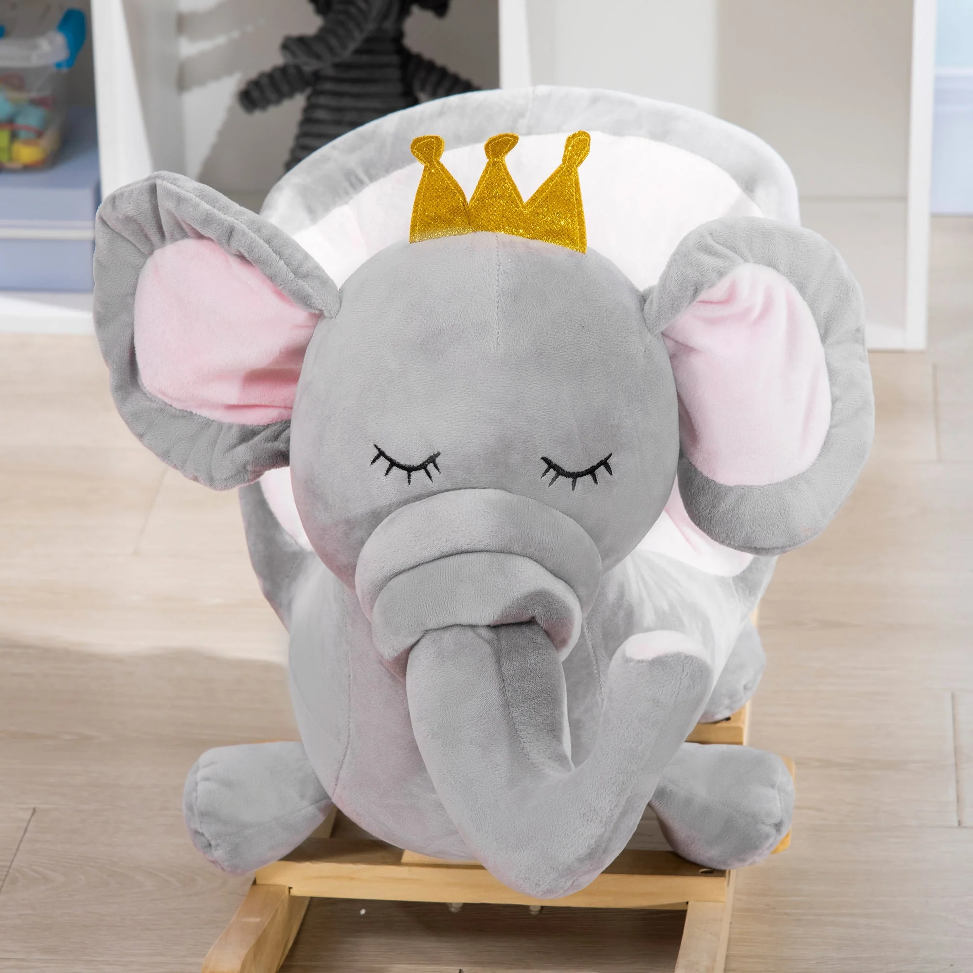 Homcom Baby Rocking Horse Elephant Rocking Chair Rocker Toy With Wooden Base Seat Safety Belt For 1.5-3 Year Old Grey - Image 8