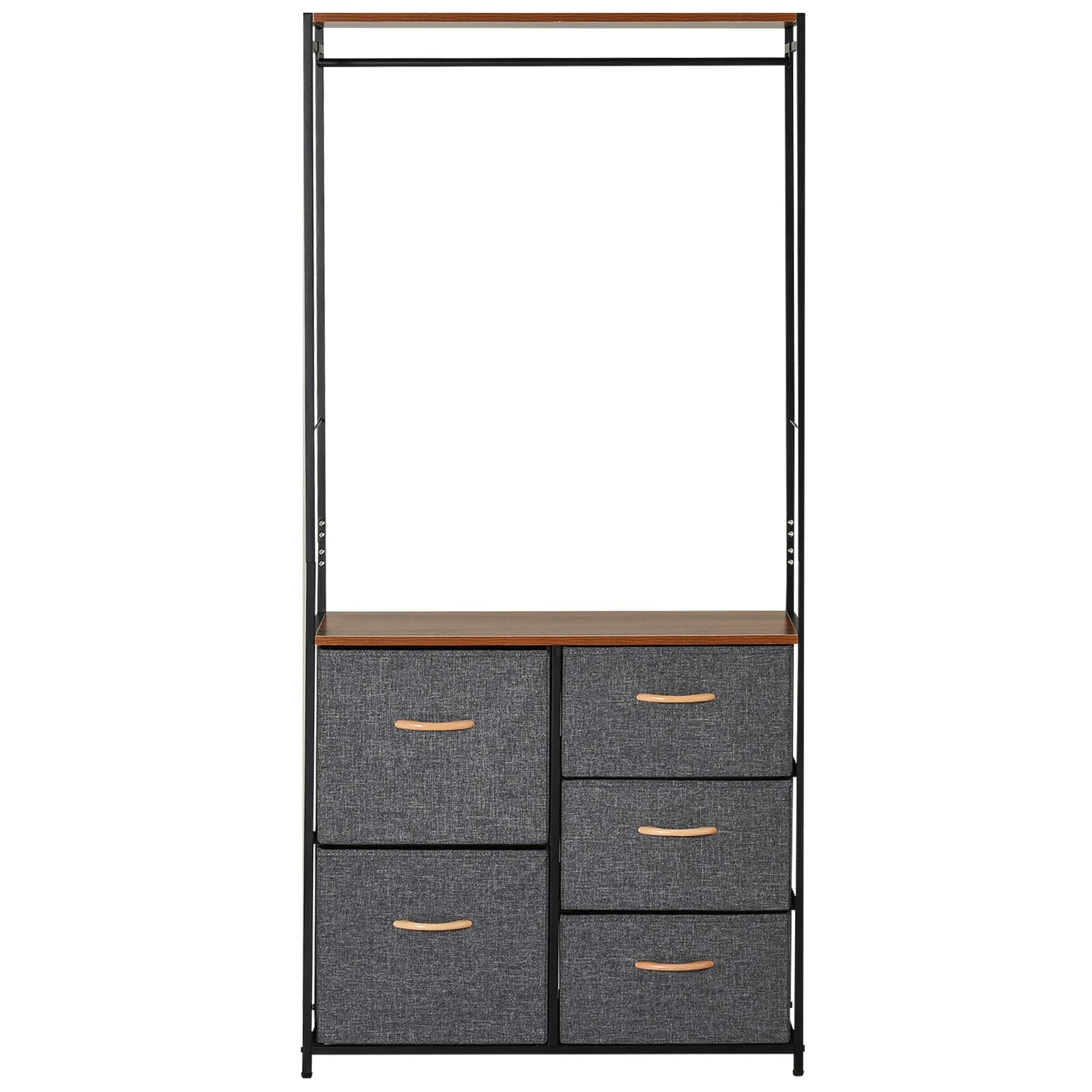 Homcom Chest of Drawers with Coat rack Steel Frame 5 Drawers Bedroom Hallway Home Furniture Black Brown - Image 8