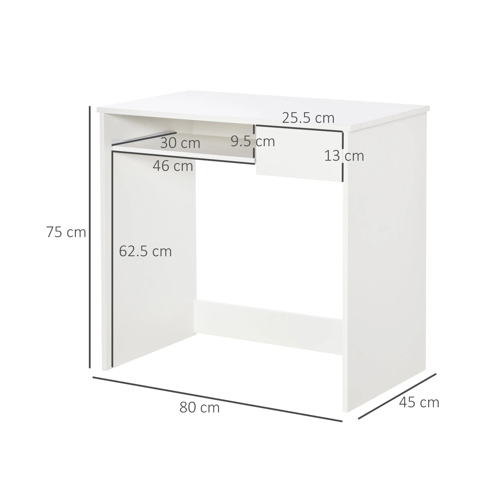 Homcom Compact Computer Table With Keyboard Tray Drawer Study Office Working Writing Desk White - Image 3