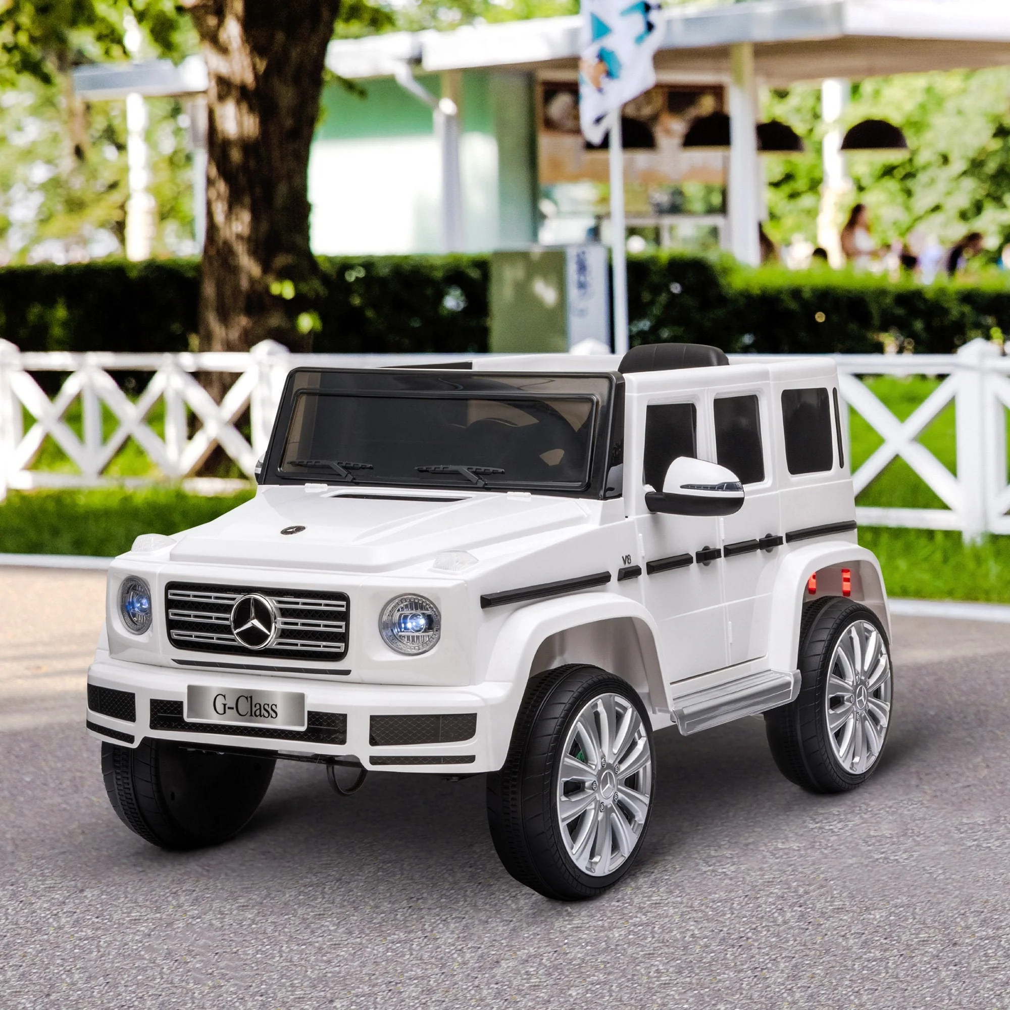Homcom Compatible 12V Battery-powered 2 Motors Kids Electric Ride On Car Mercedes Benz G500 Toy with Parental Remote Control Music Lights MP3 Suspension Wheels for 3-8 Years Old White - Image 2