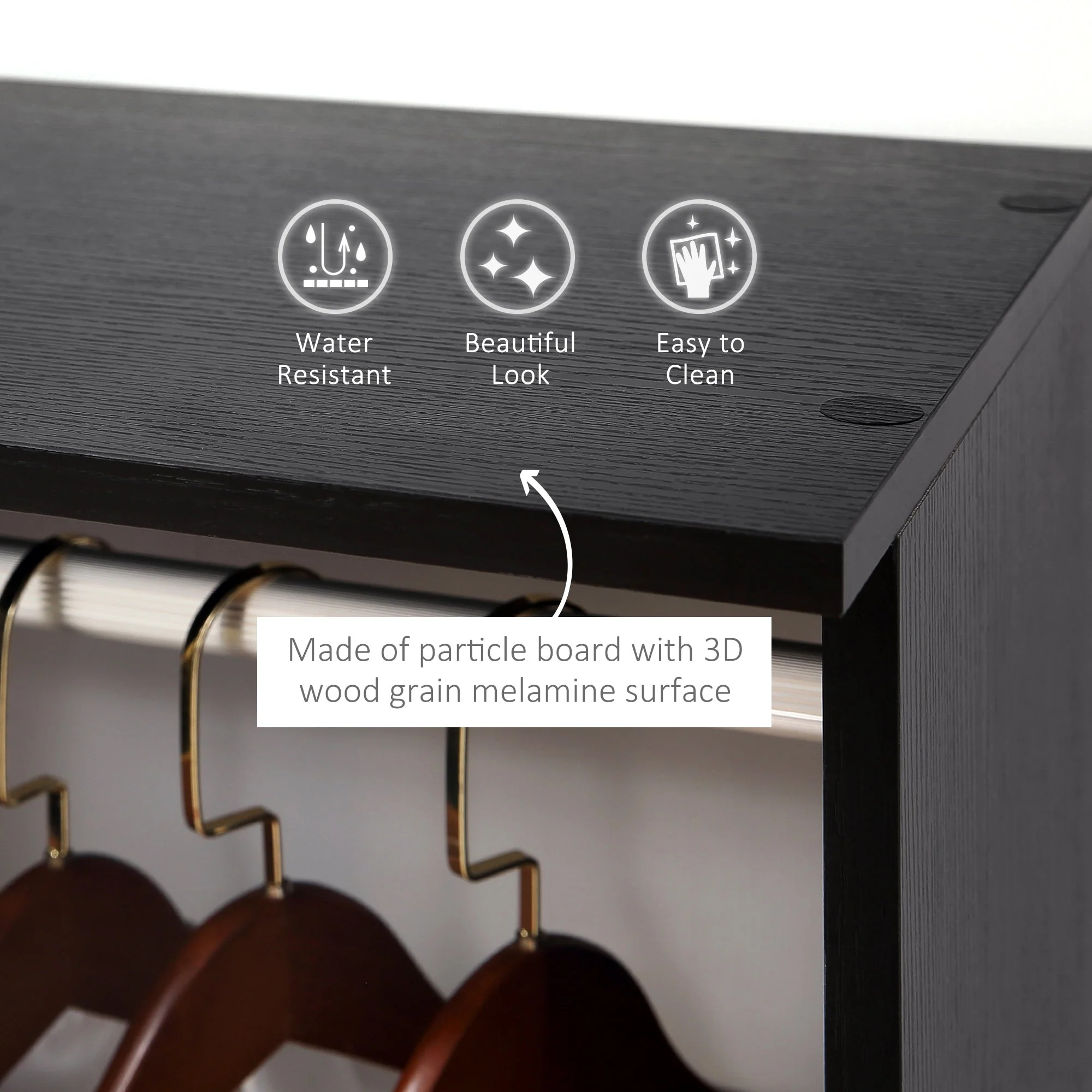 Homcom Double Mobile Open Wardrobe With Clothes Hanging Rails Storage Shelves Organizer Bedroom Furniture - Black - Image 4
