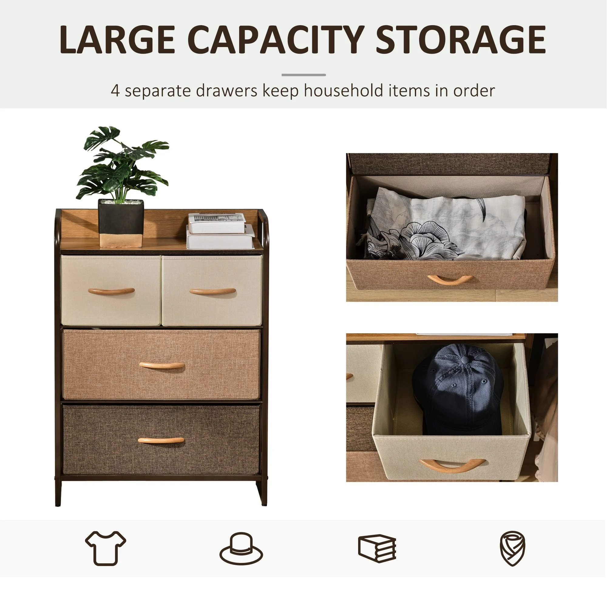 Homcom Drawers Storage Tower Dresser With Wood Top Steel Frame Folding Organizer - Image 5