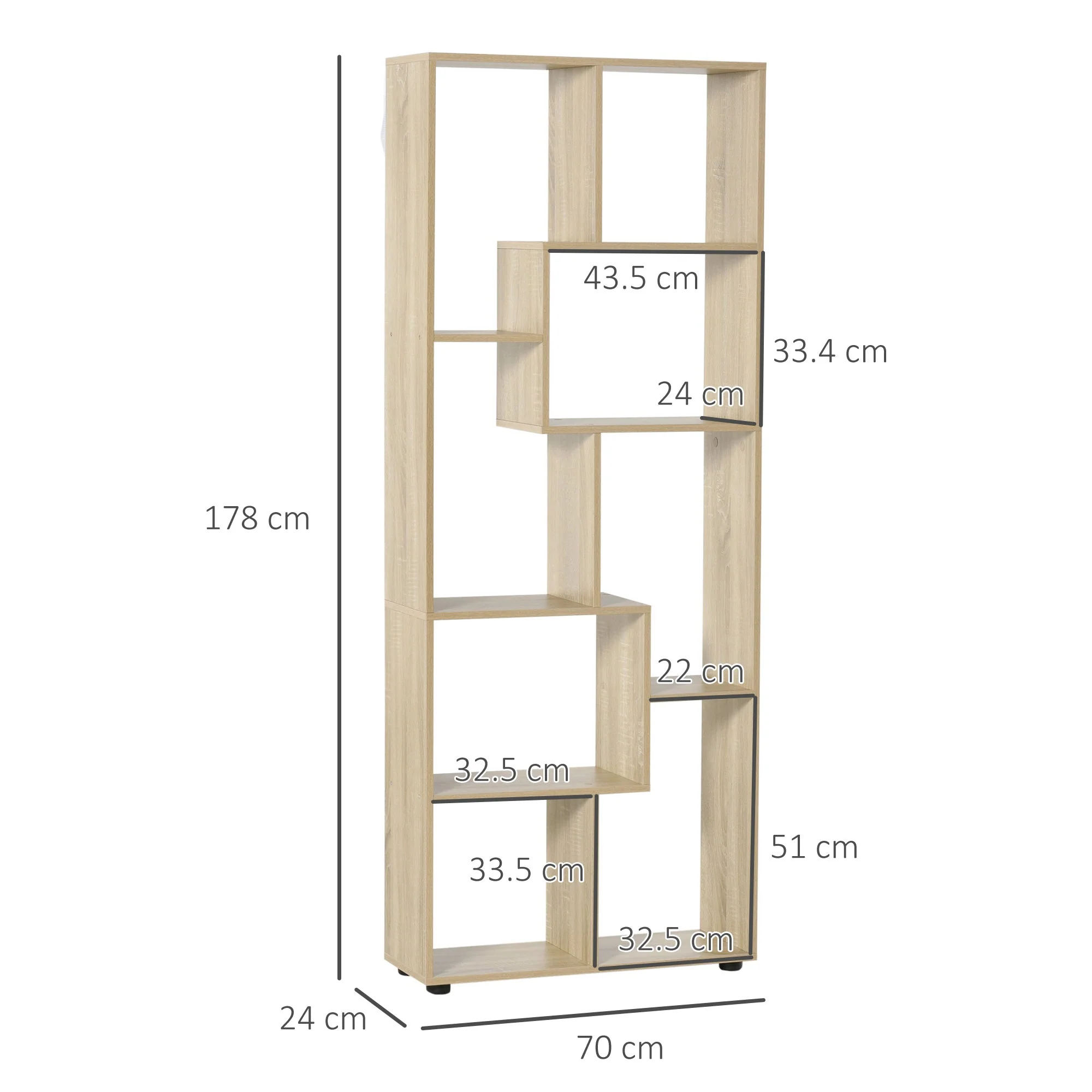 Homcom Eight-Section Tall Shelving Unit - Oak Effect - Image 3