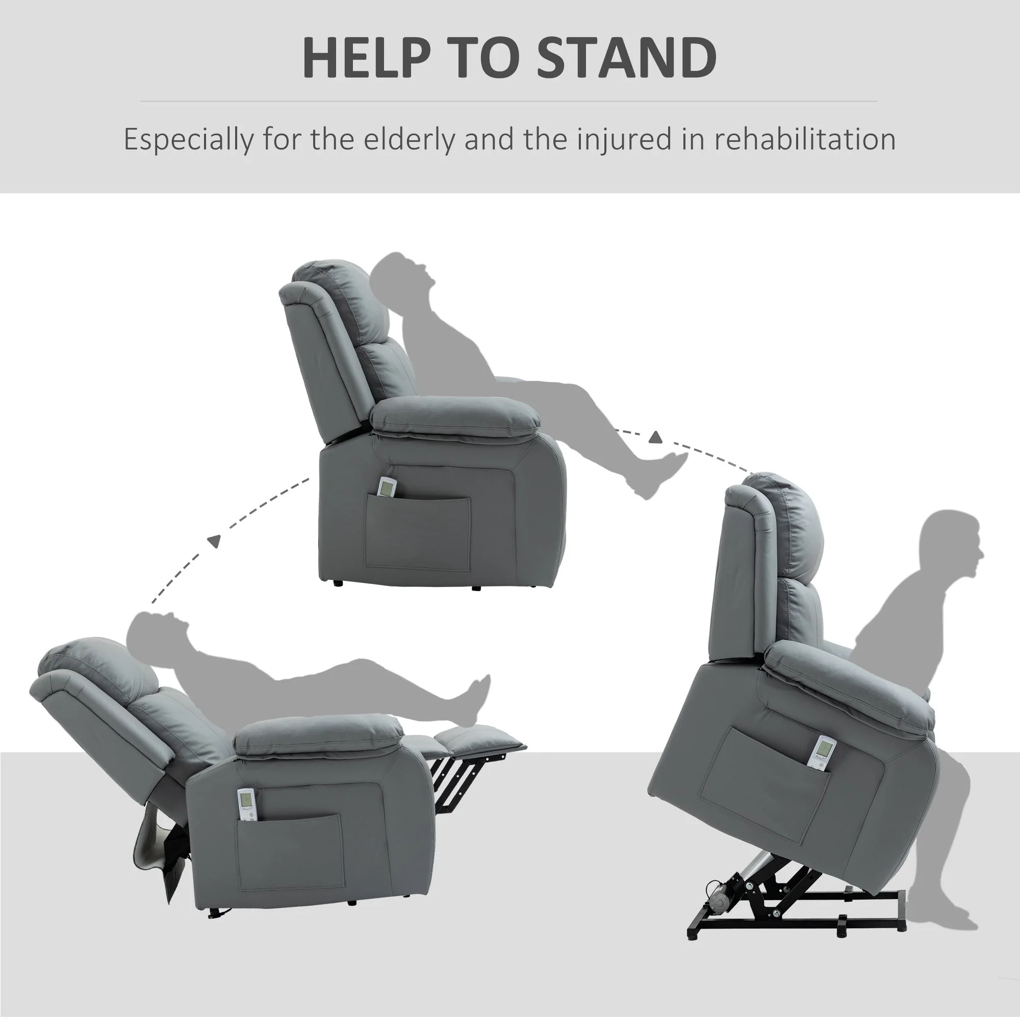 Homcom Electric Power Lift Recliner Chair Vibration Massage Reclining Chair with Remote Control and Side Pocket - Image 7