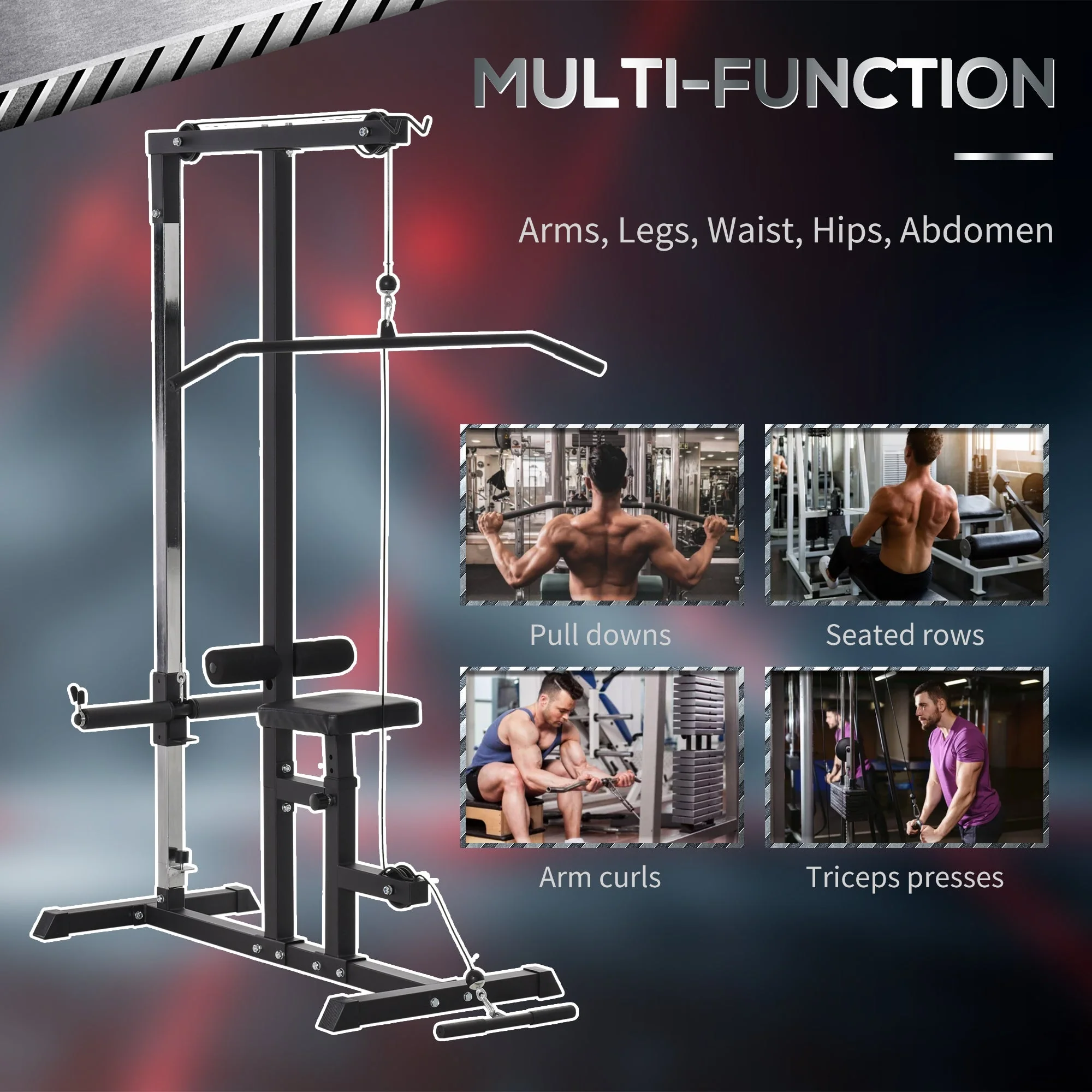 Homcom Exercise Pulley Machine Power Tower with Adjustable Seat Cable Positions - Image 4