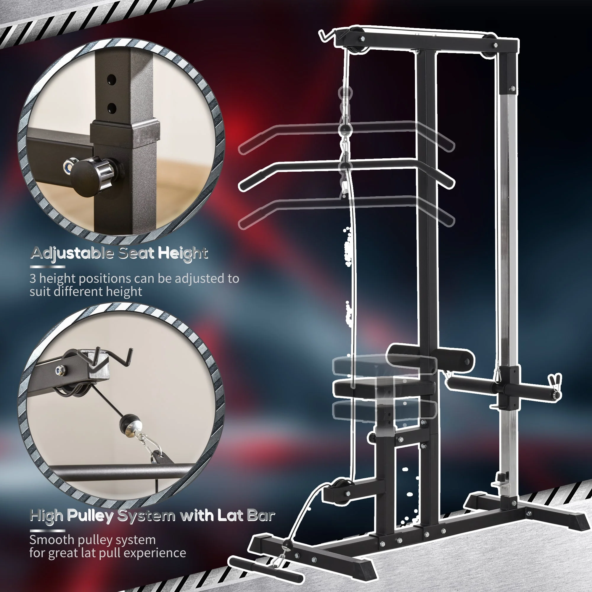 Homcom Exercise Pulley Machine Power Tower with Adjustable Seat Cable Positions - Image 5