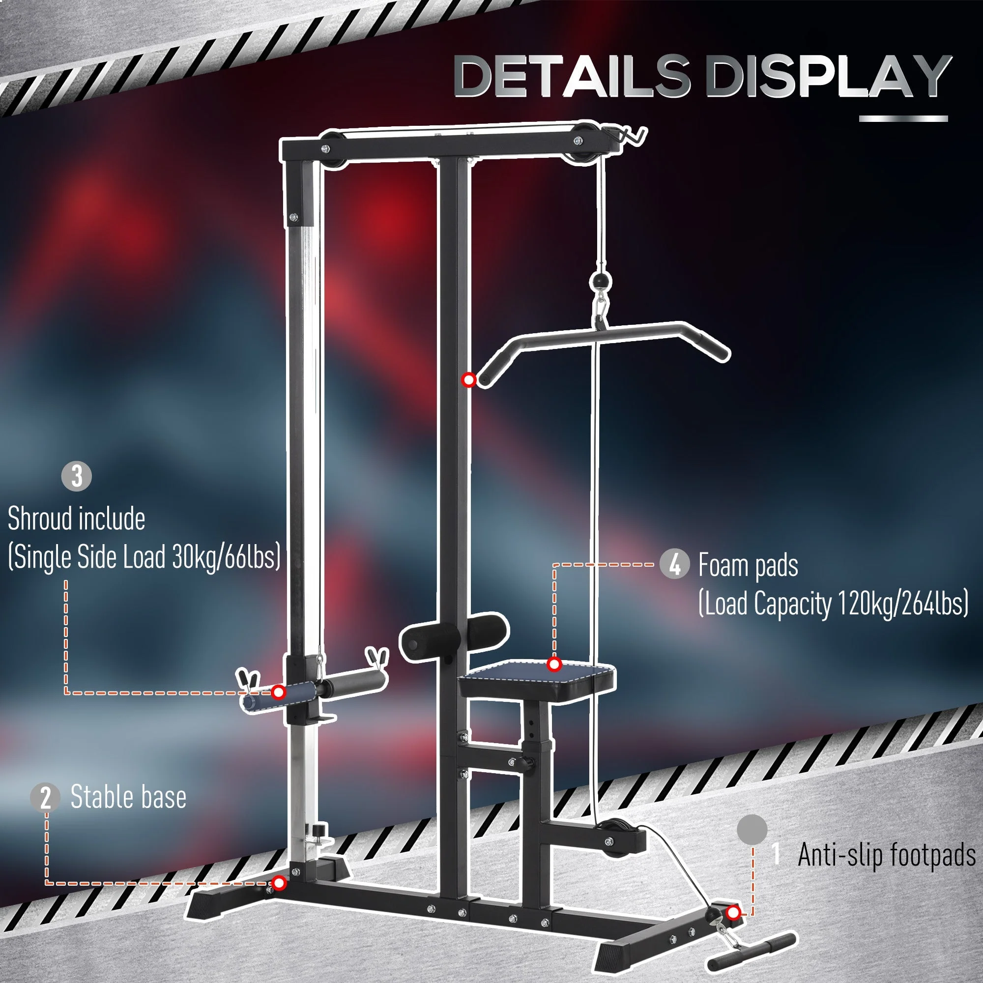 Homcom Exercise Pulley Machine Power Tower with Adjustable Seat Cable Positions - Image 6