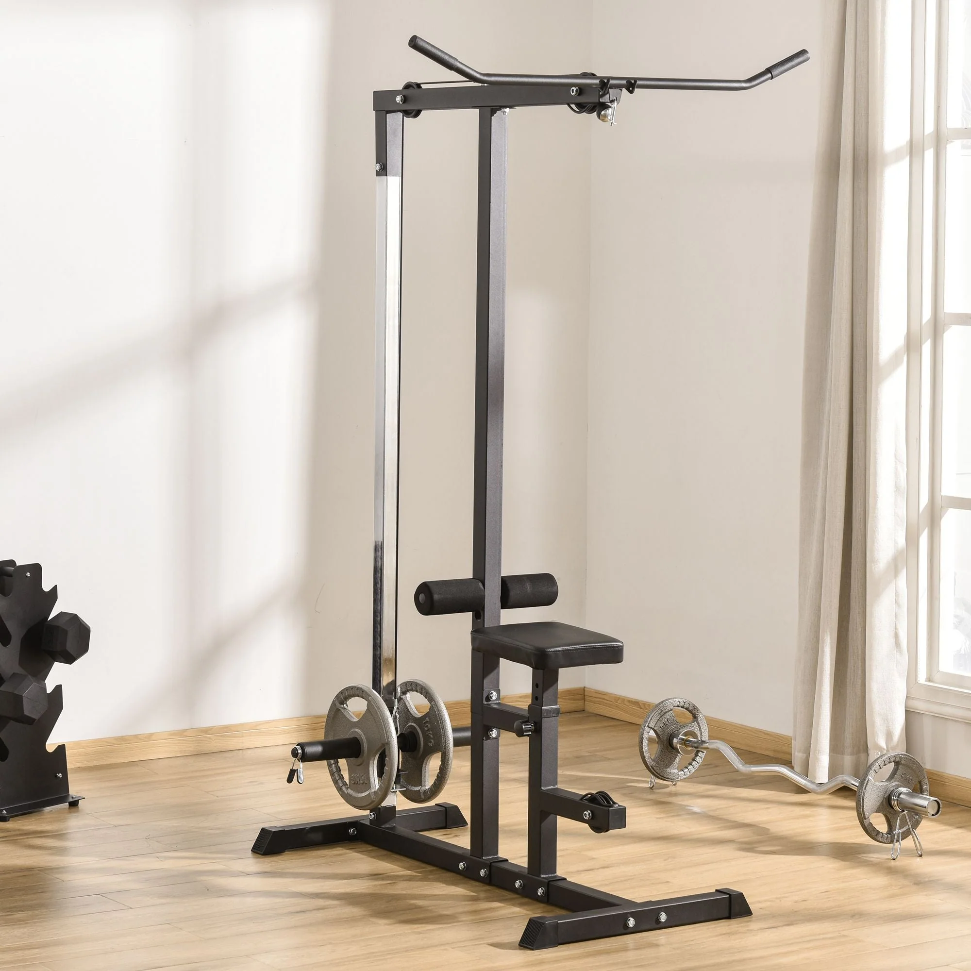 Homcom Exercise Pulley Machine Power Tower with Adjustable Seat Cable Positions - Image 7