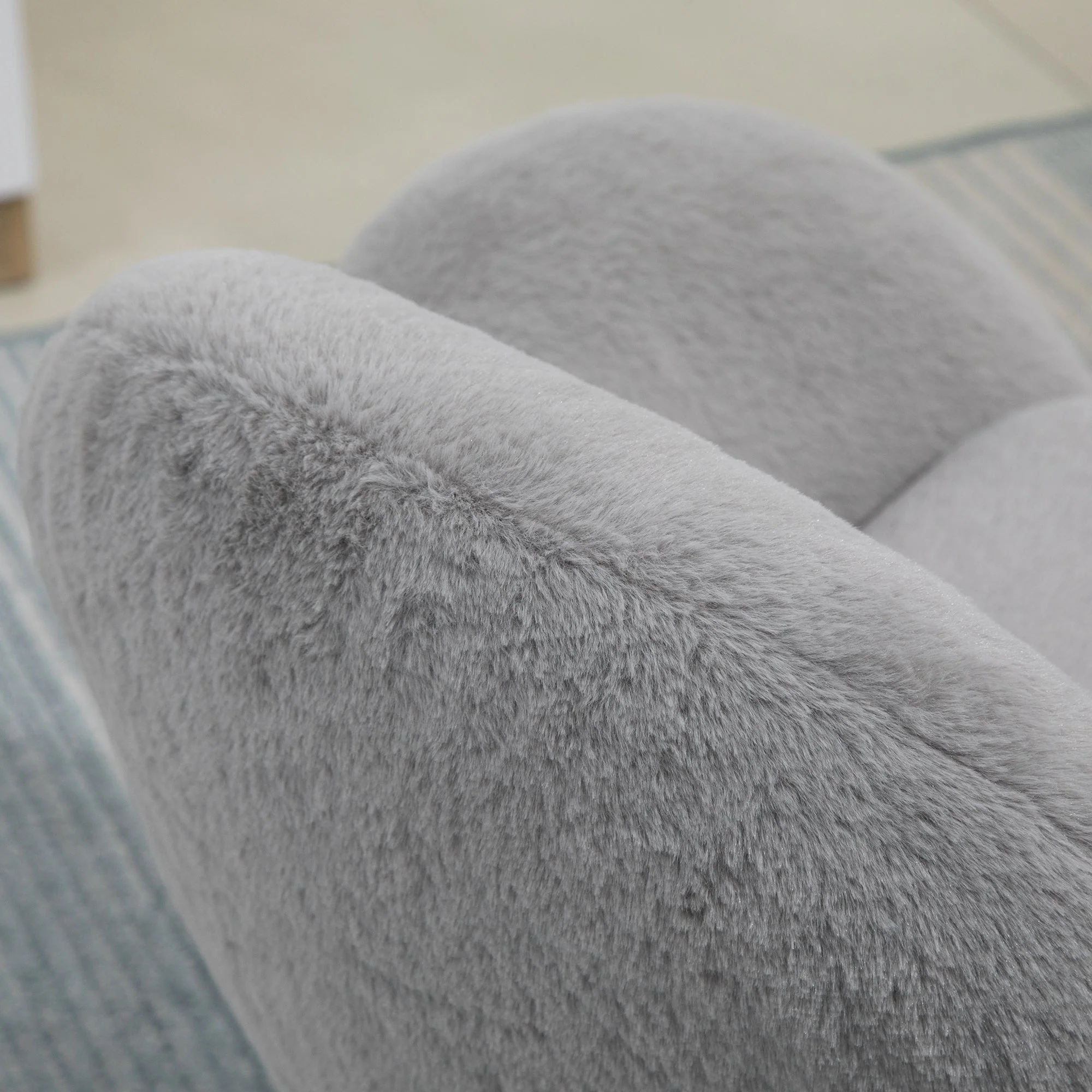 Homcom Fluffy Leisure Chair Office Chair With Backrest And Armrest For Home Bedroom Living Room With Wheels Grey - Image 8