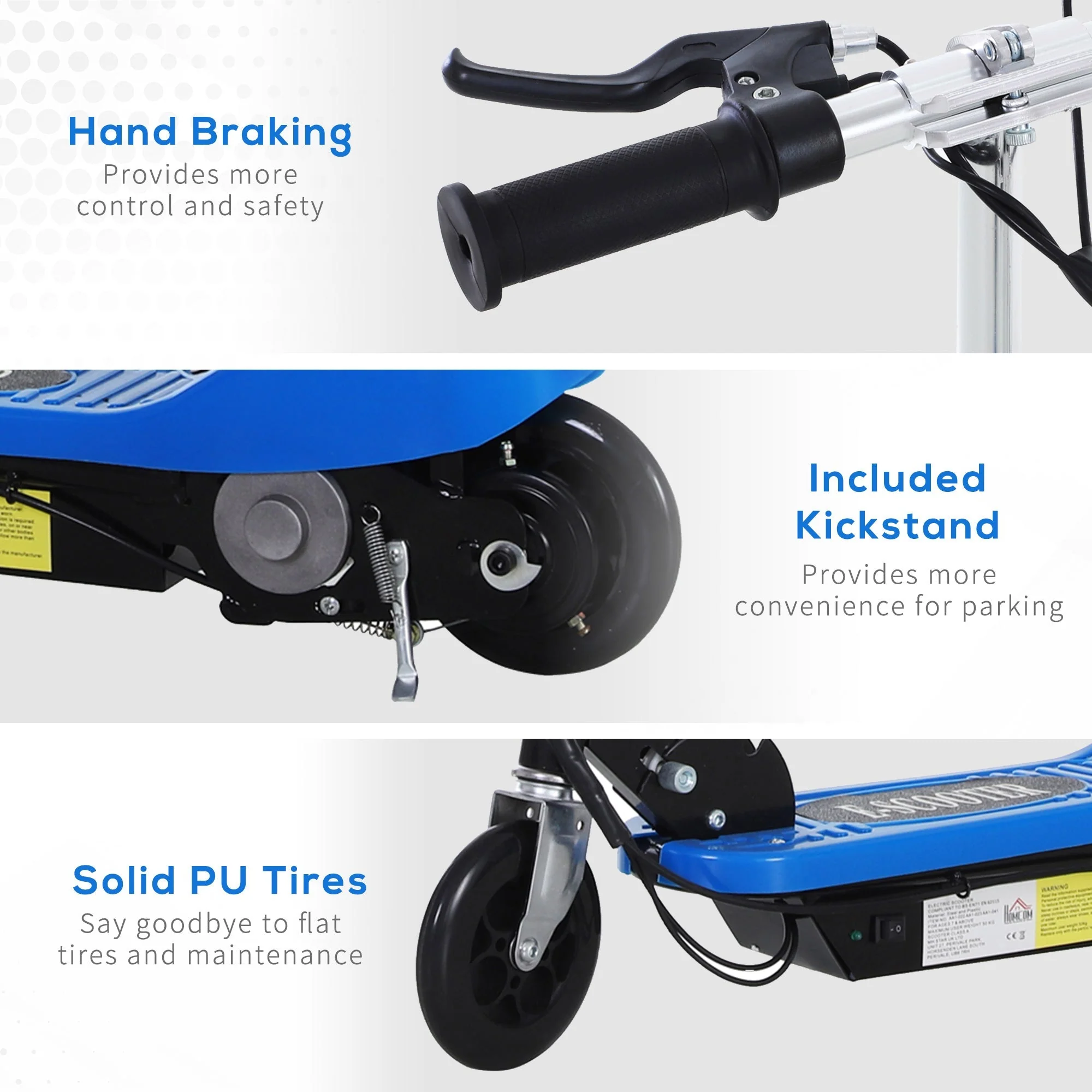 Homcom Foldable Electric Scooter For Kids 12V 120W Withbrake Kickstand -Blue - Image 7