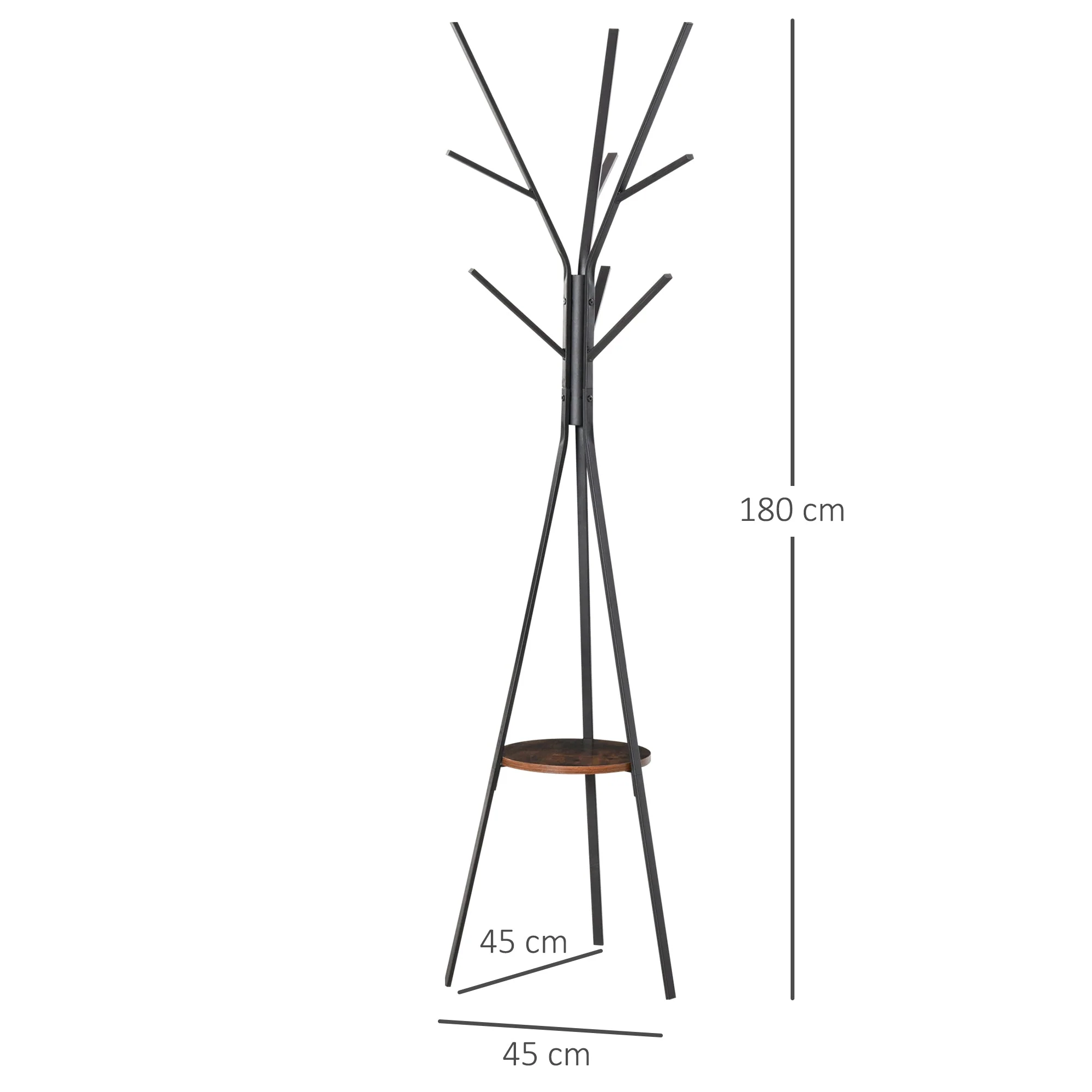 Homcom Free Standing Metal Coat Rack Stand 9 Hooks With Shelf In Brown - Image 3