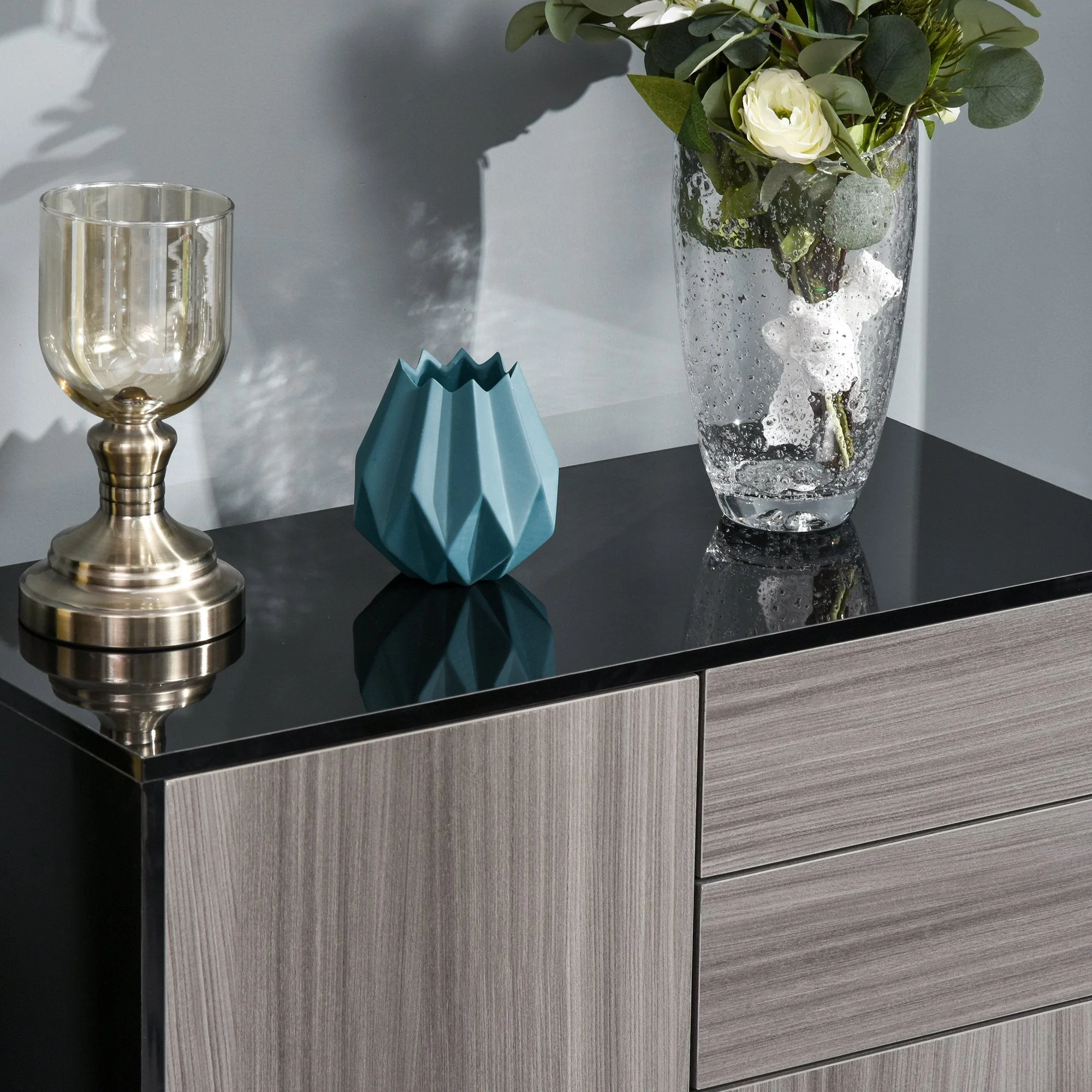 Homcom High Gloss Frame Sideboard Push-Open Design With 2 Drawer For Living Room Bedroom Light Grey And Black - Image 8