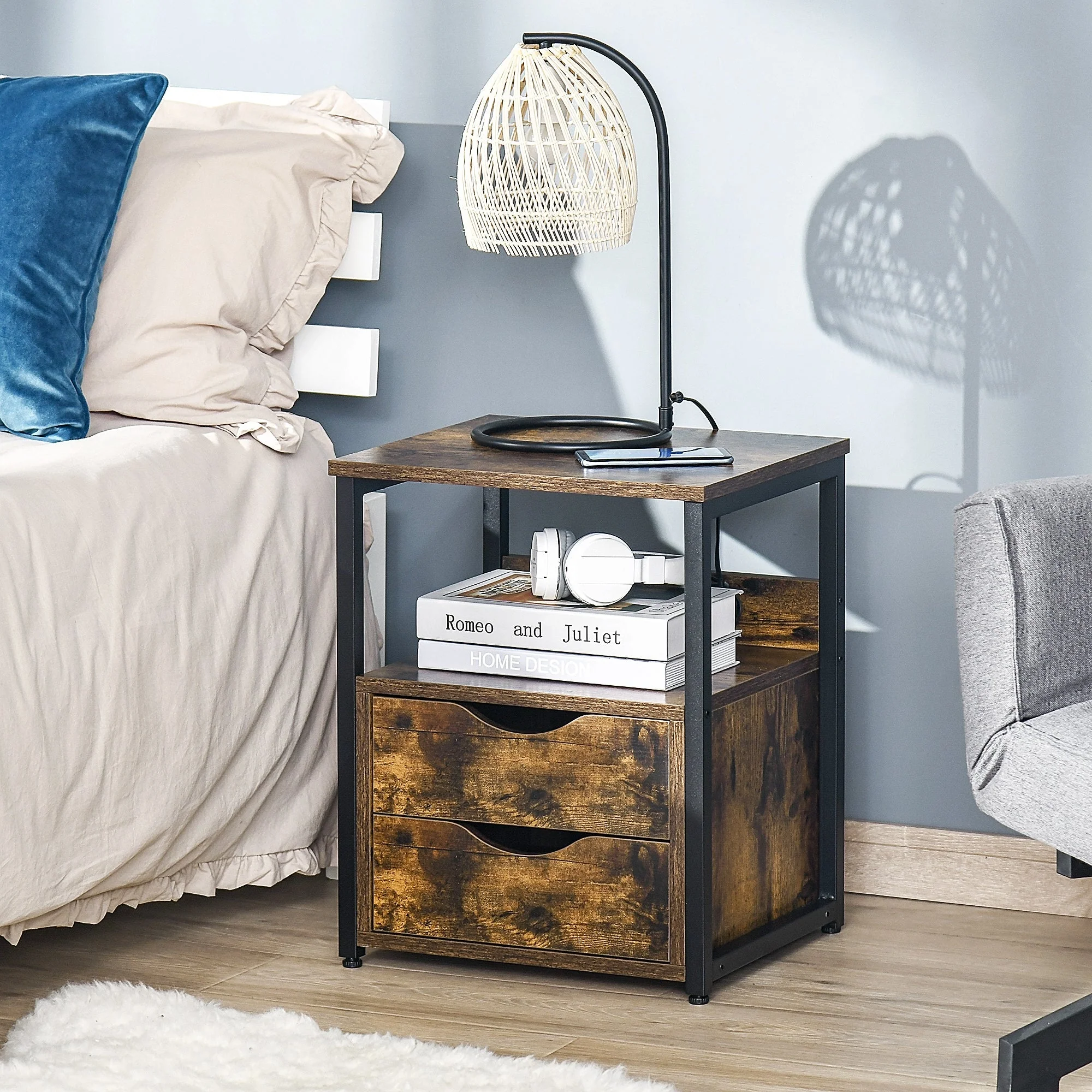 Homcom Industrial Side Table With Drawer - Image 2