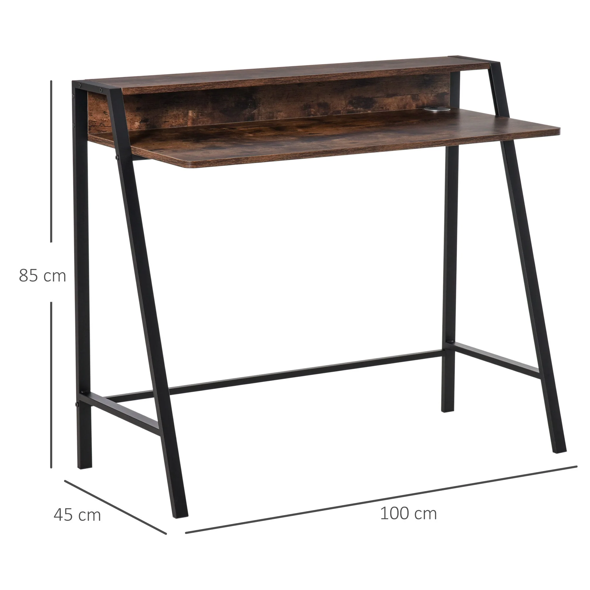 Homcom Industrial-Style Writing Desk With Top Shelf - Brown - Image 3