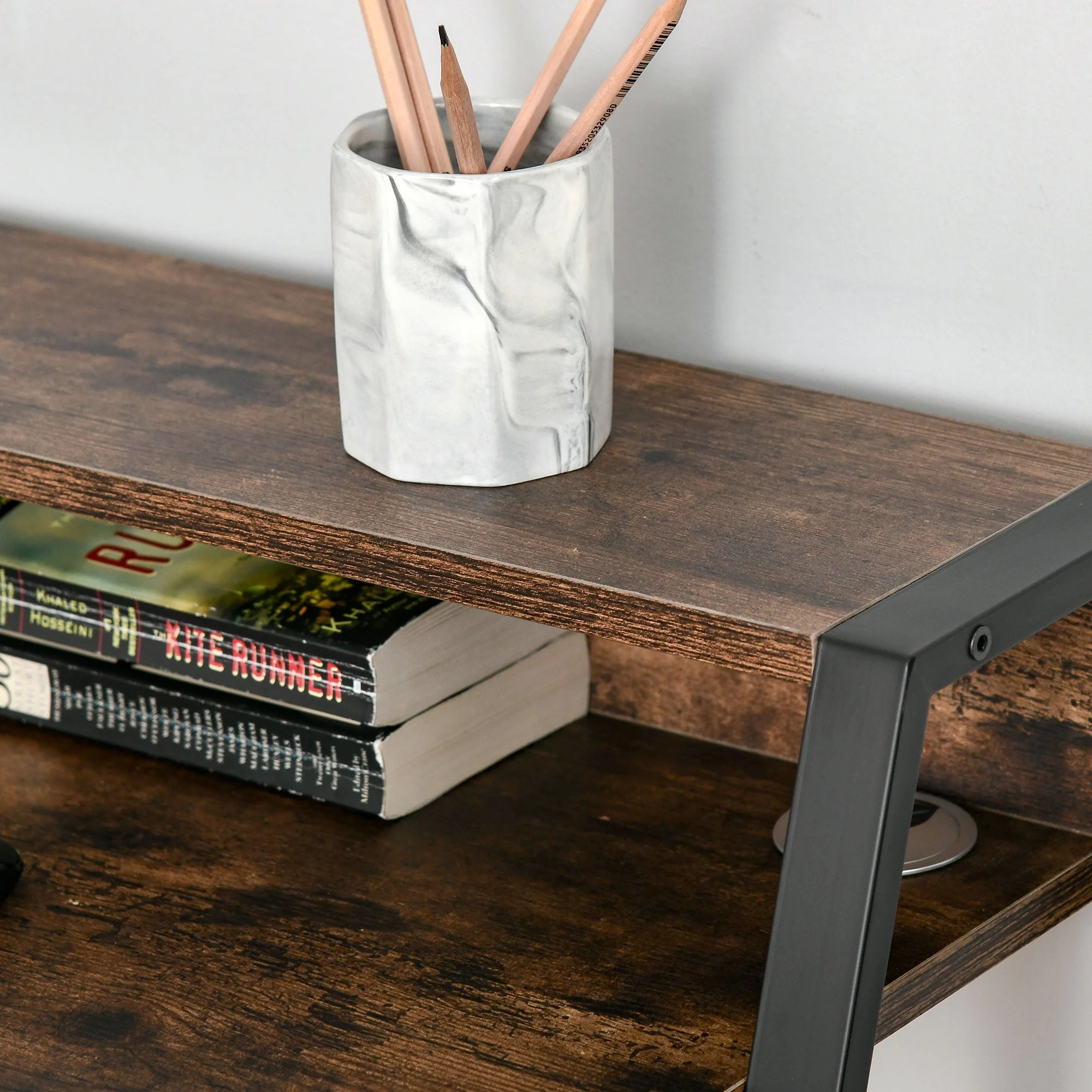 Homcom Industrial-Style Writing Desk With Top Shelf - Brown - Image 9