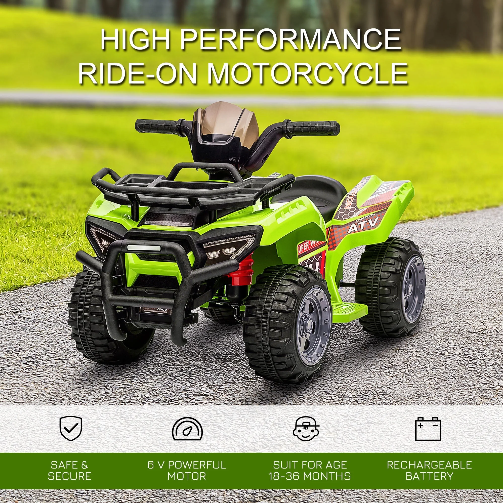 Homcom Kids Ride-on Four Wheeler ATV Car with Real Working Headlights for 18-36M - Image 3
