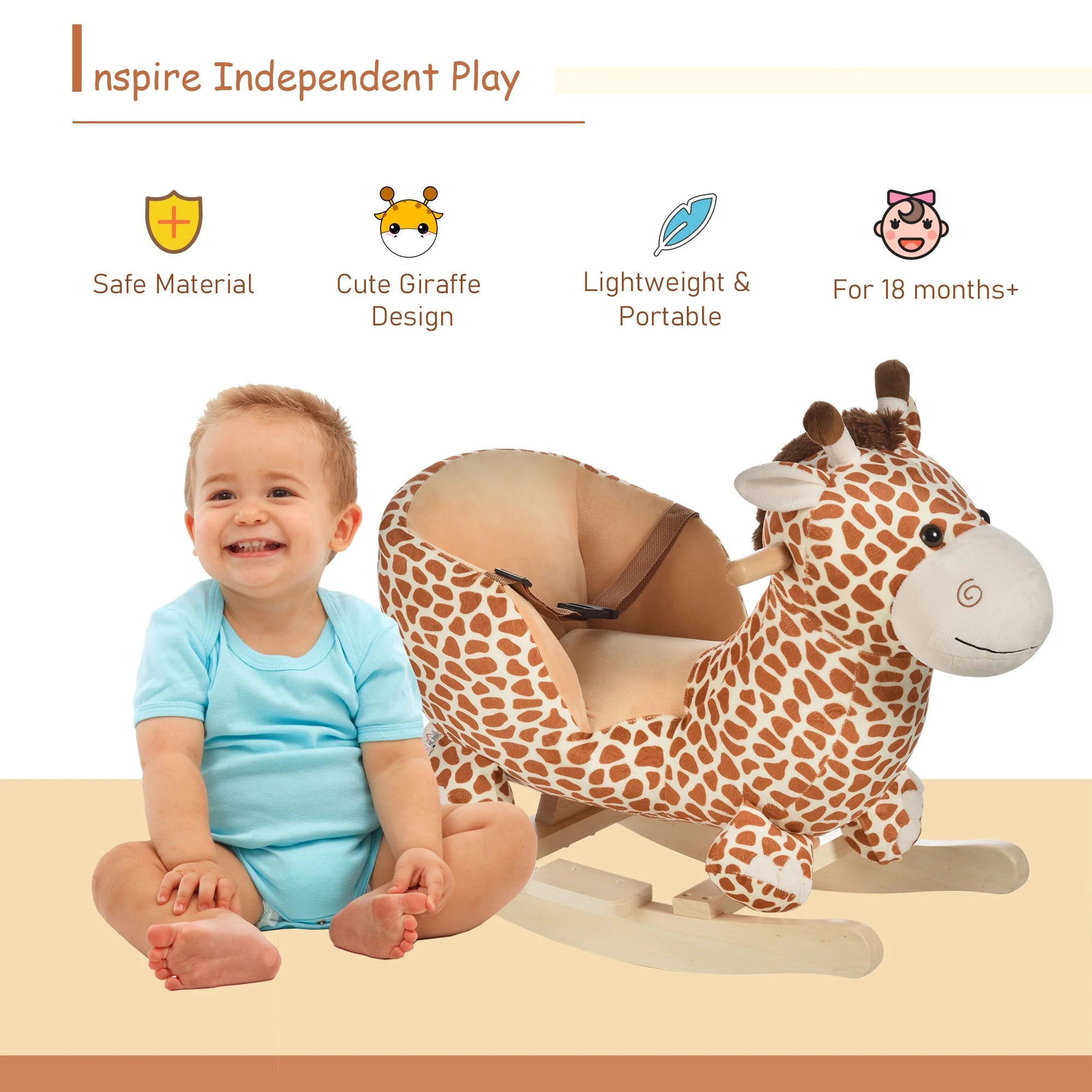 Homcom Kids Rocking Horse Toys Giraffe Seat With Sound Toddlers Baby Toy - Image 4
