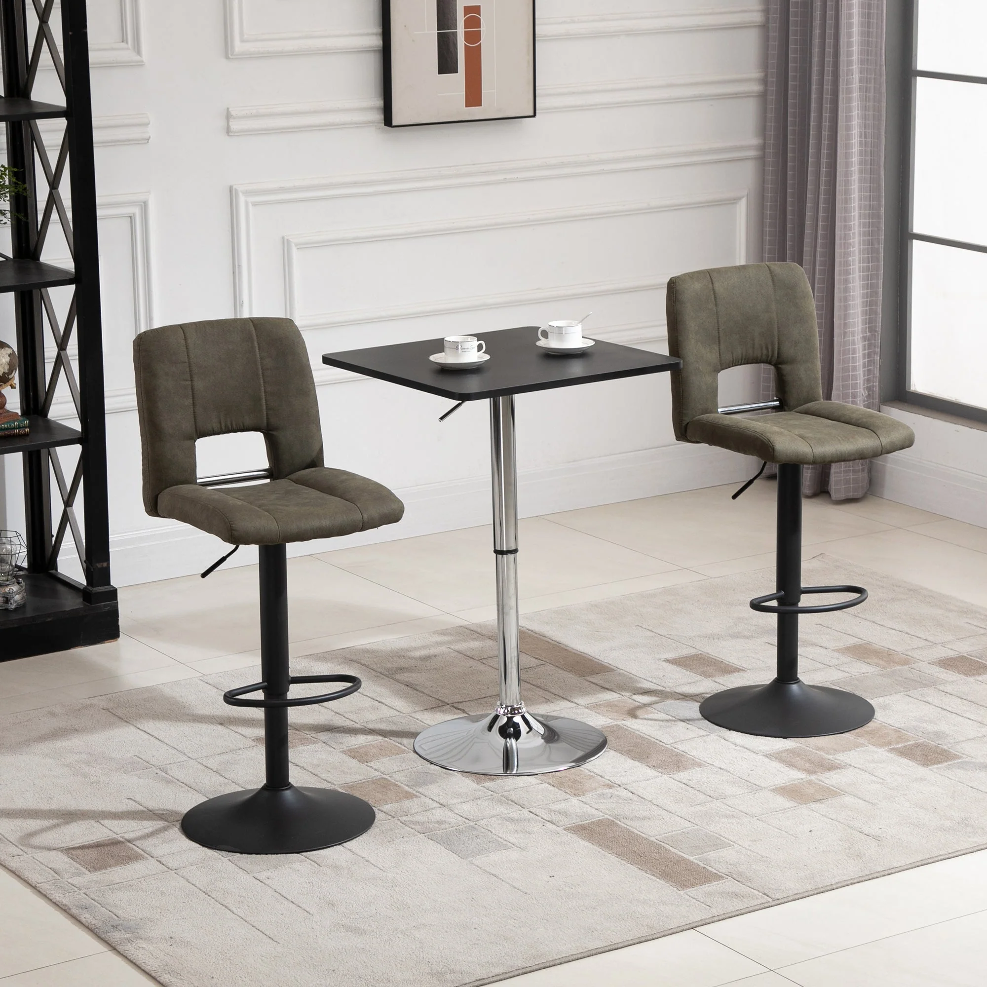 Homcom Modern Height Adjustable Counter Bar Table with 360 Swivel Tabletop and Electroplating Metal Base - Image 7