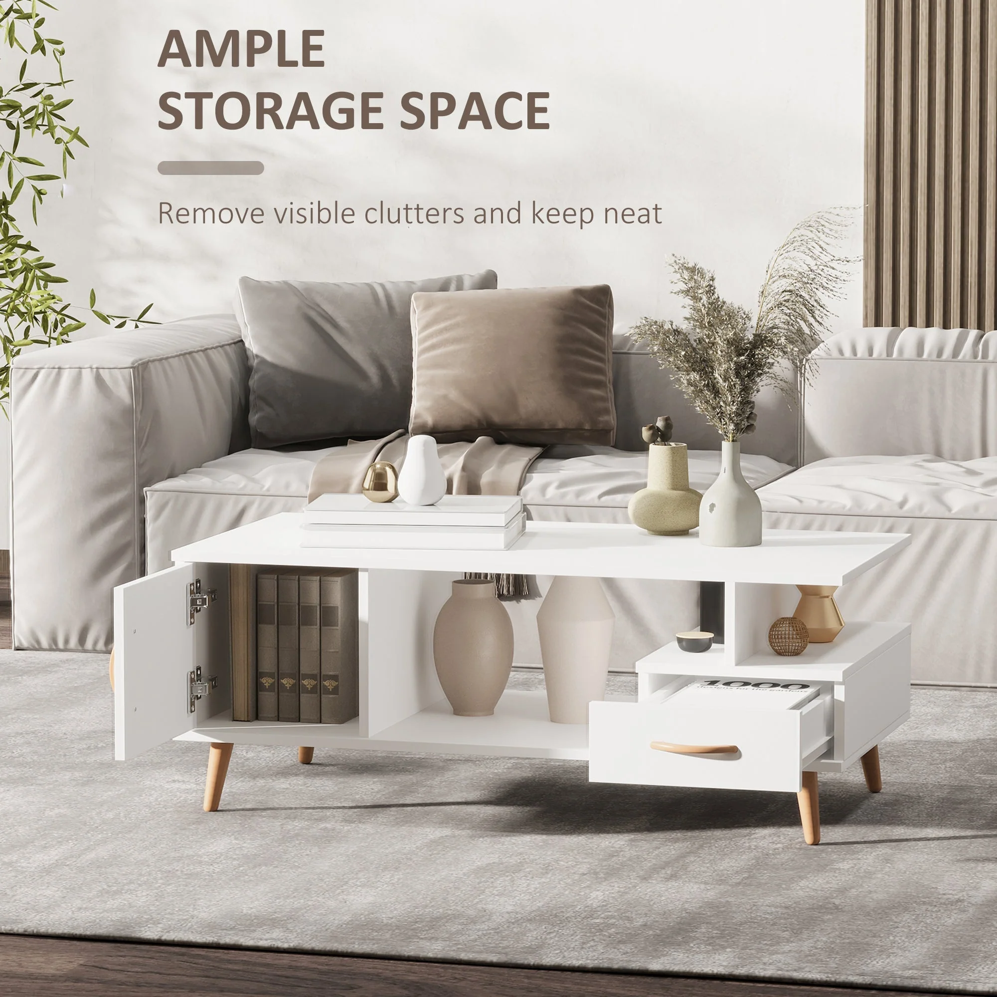 Homcom Modern Minimalism Coffee Table with Storage - Image 4