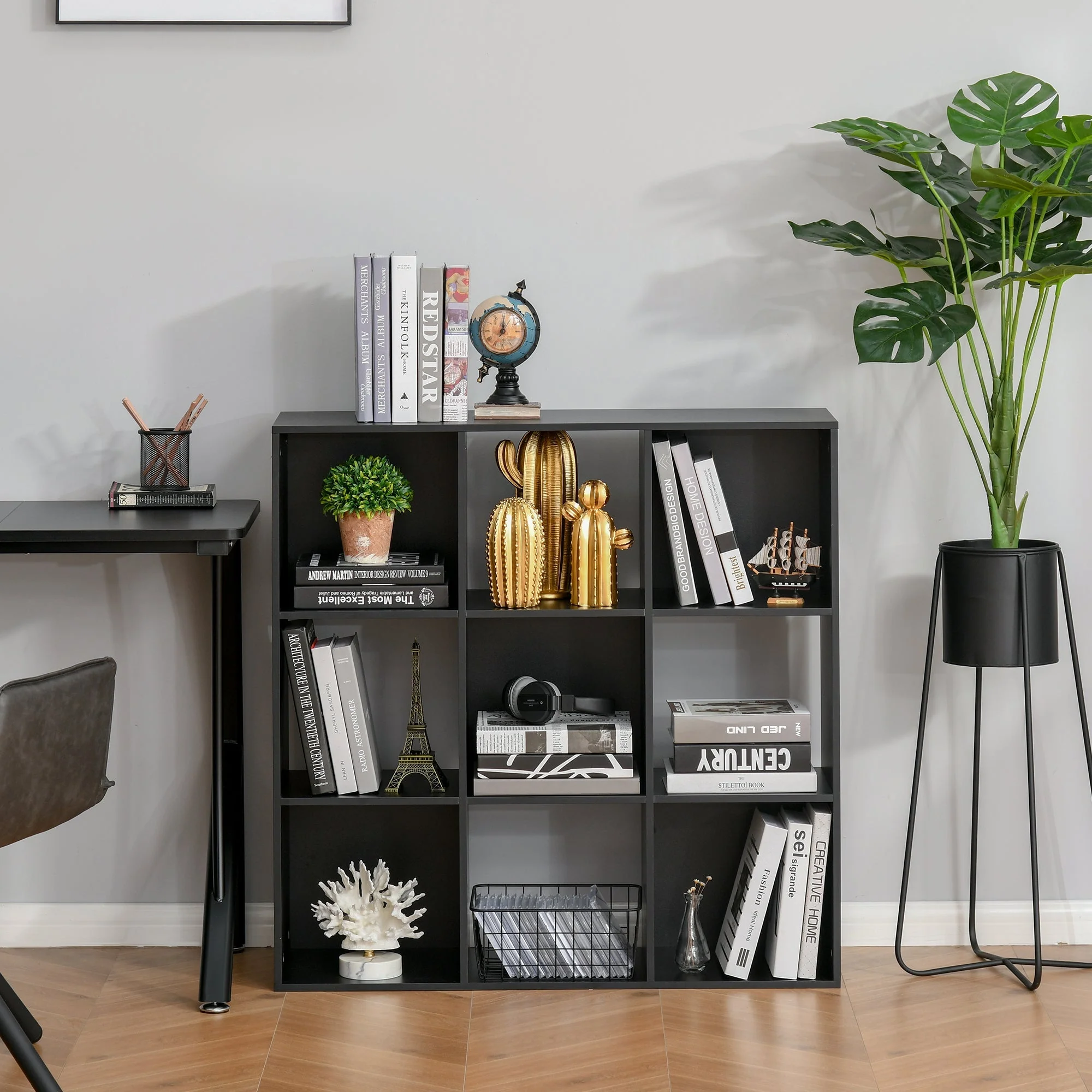 Homcom Nine-Cube Compact Shelving Unit - Black - Image 2