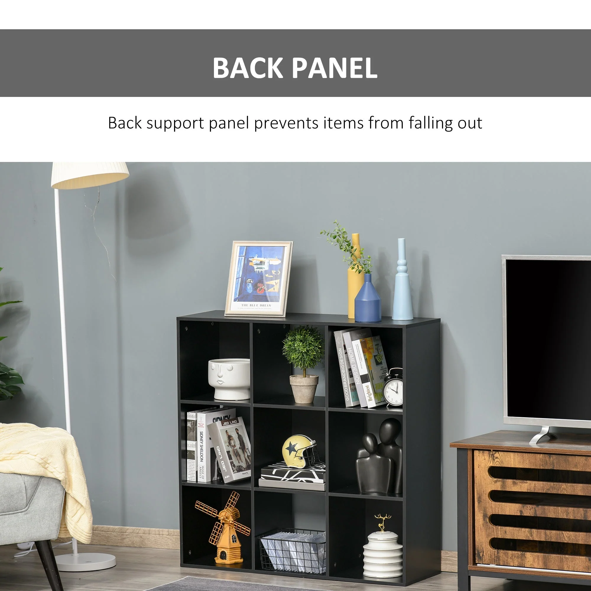 Homcom Nine-Cube Compact Shelving Unit - Black - Image 6