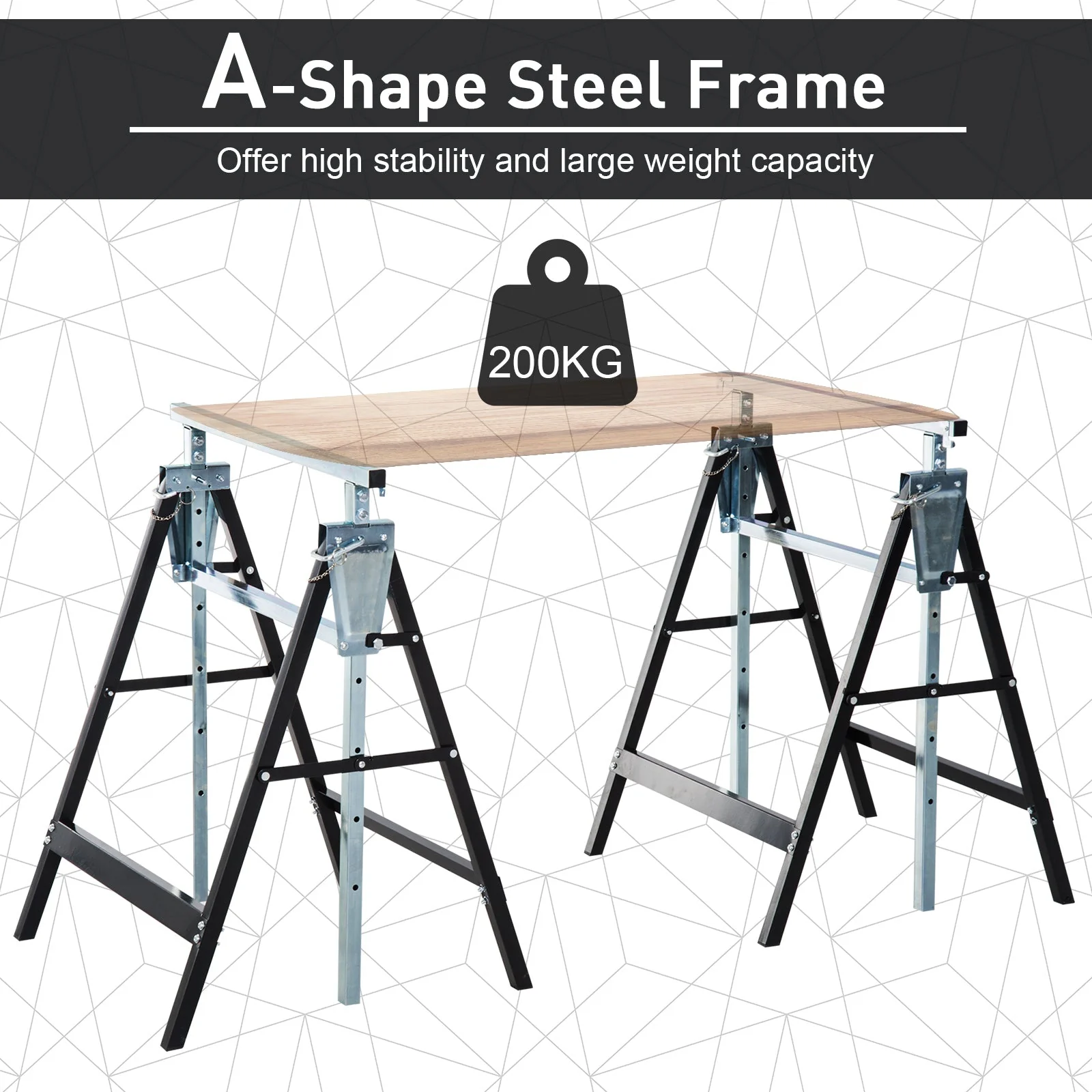 Homcom Set of 2 Adjustable Telescopic Builders Trestle DIY Steel Work Bench Carpenter Folding Saw Horse Tools Black - Image 4