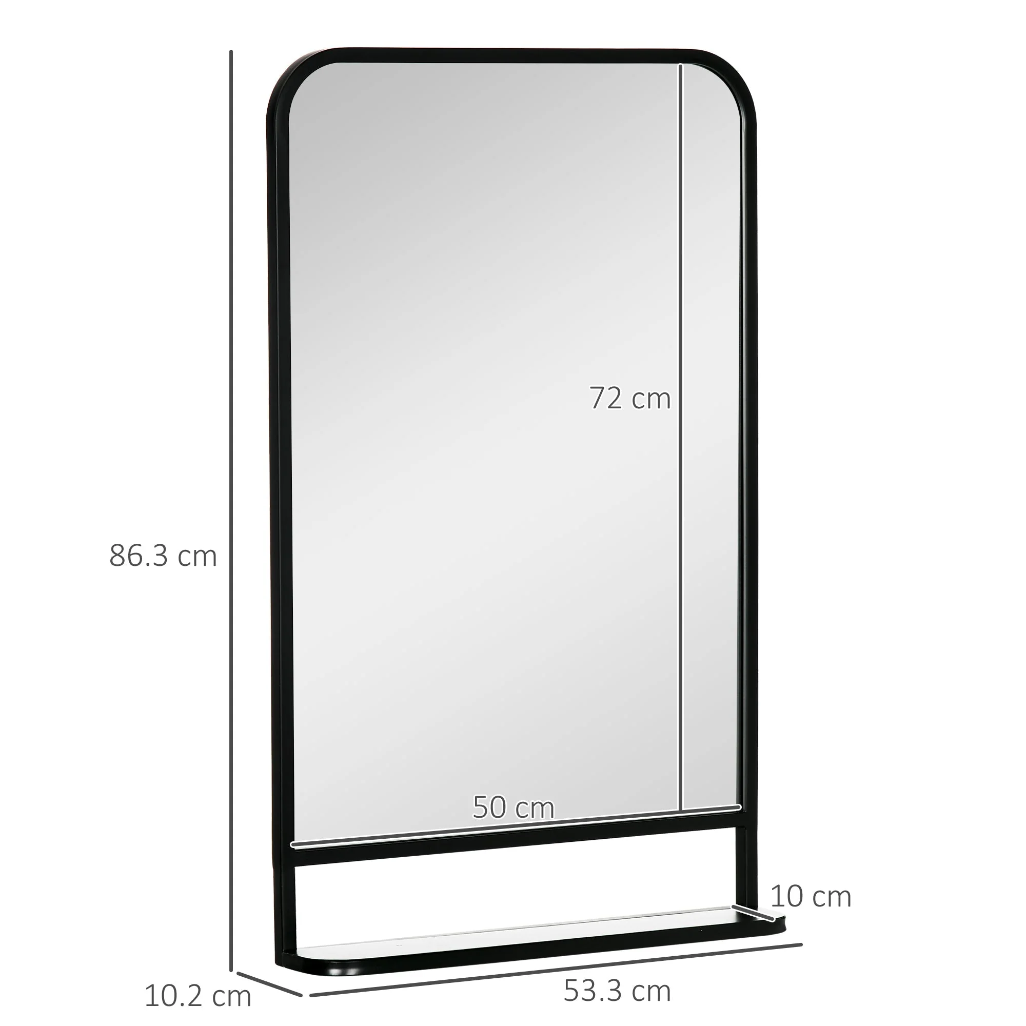 Homcom Square Wall Mirror With Storage Shelf 86 X 53 cm Modern Mirrors For Bedroom Living Room Black - Image 3