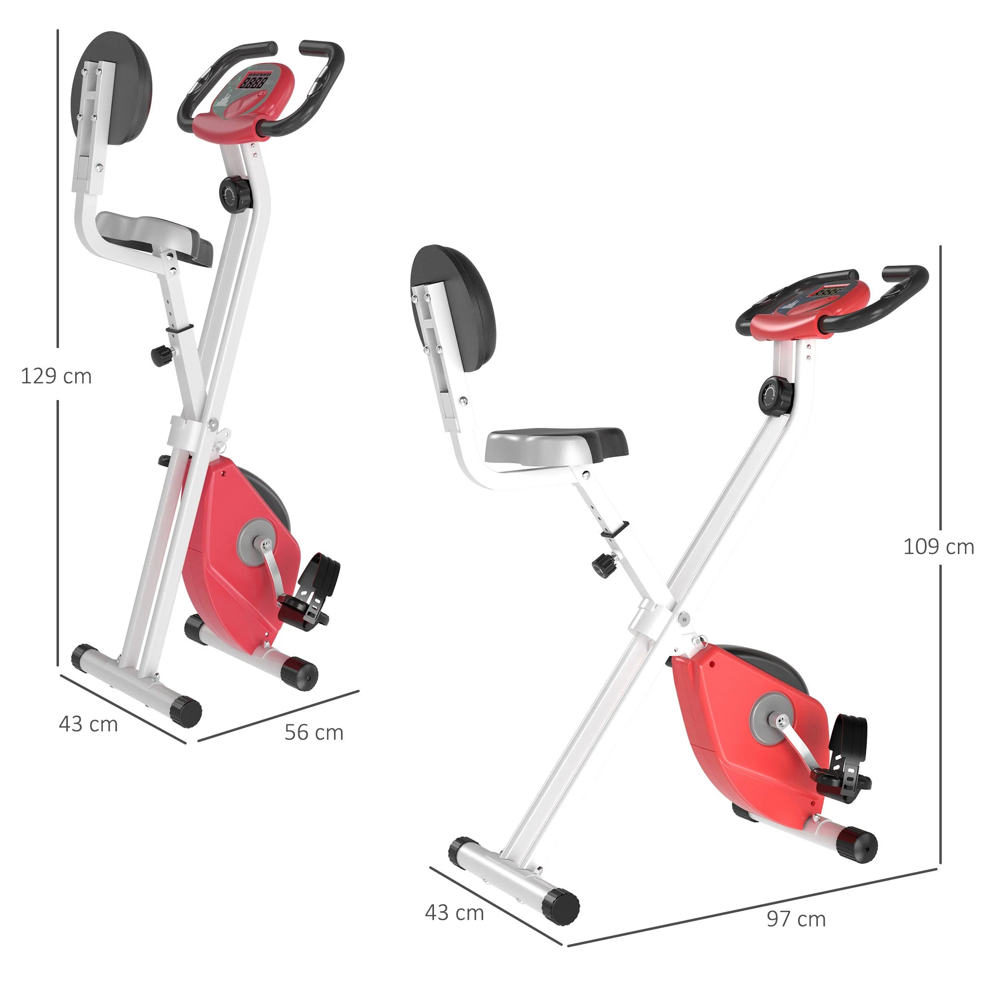 Homcom Steel Manual Stationary Bike Resistance Exercise Bike w/ LCD Monitor Red - Image 3