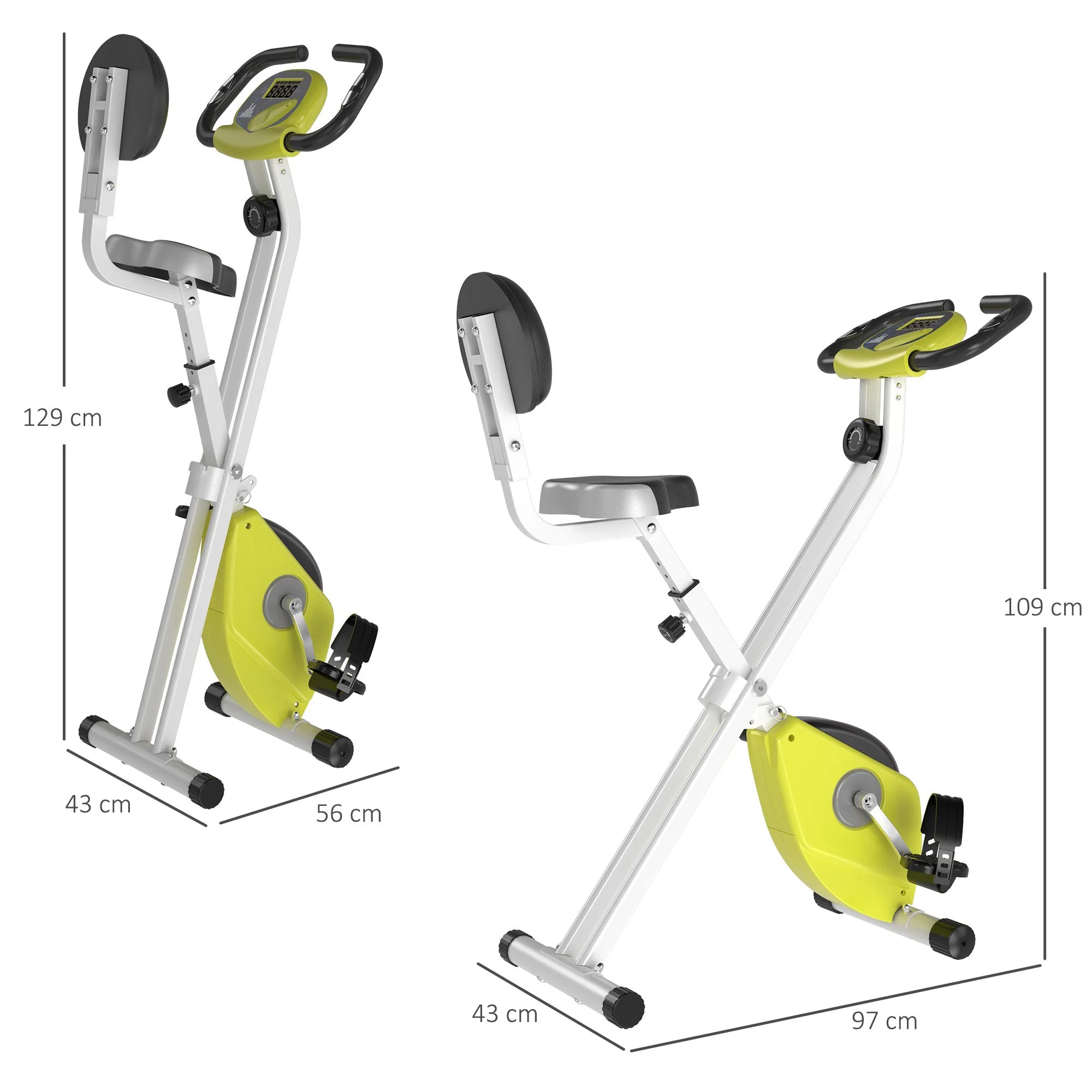 Homcom Steel Manual Stationary Bike Resistance Exercise Bike w/ LCD Monitor Yellow - Image 3