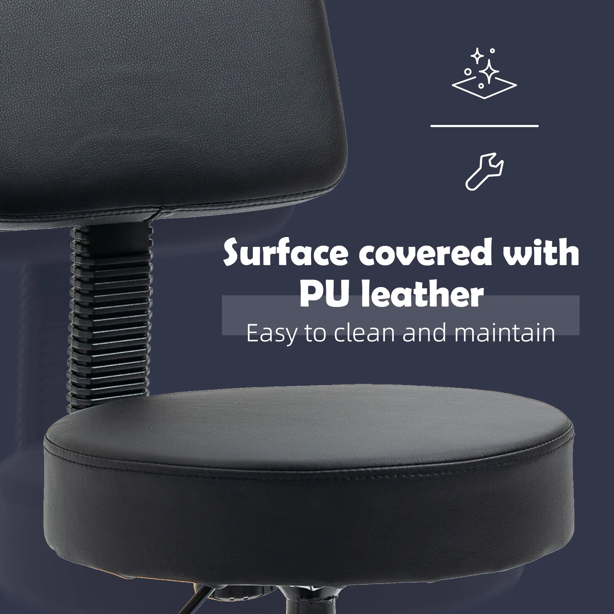 Homcom Swivel Salon Chair w/ Padded Seat Back 5 Wheels Adjustable Height Salon Hairdressers Tattoo Spa Rolling Black - Image 4