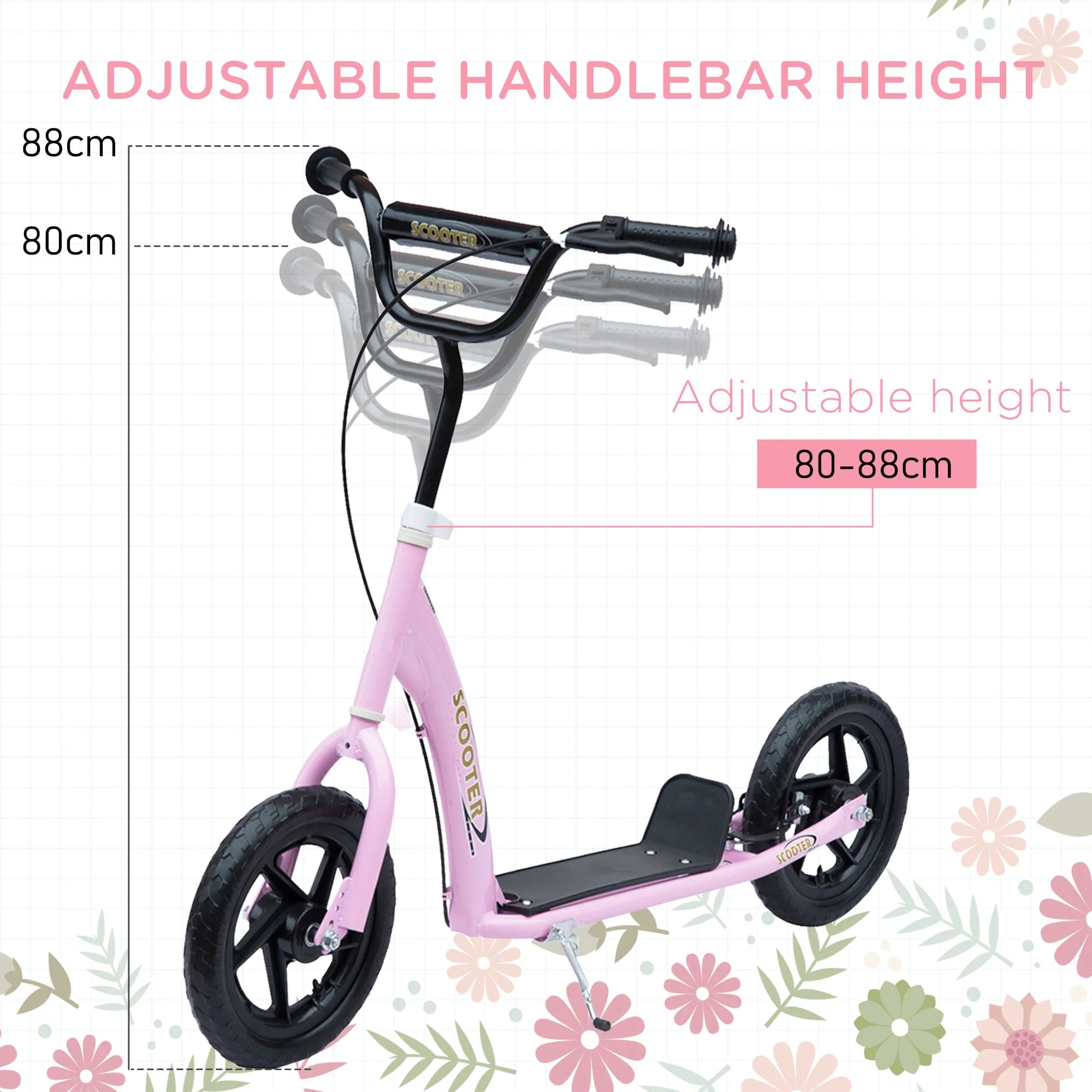 Homcom Teen Push Scooter Kids Children Stunt Scooter Bike Bicycle Ride On 12" Eva Tyres Pink - Image 6