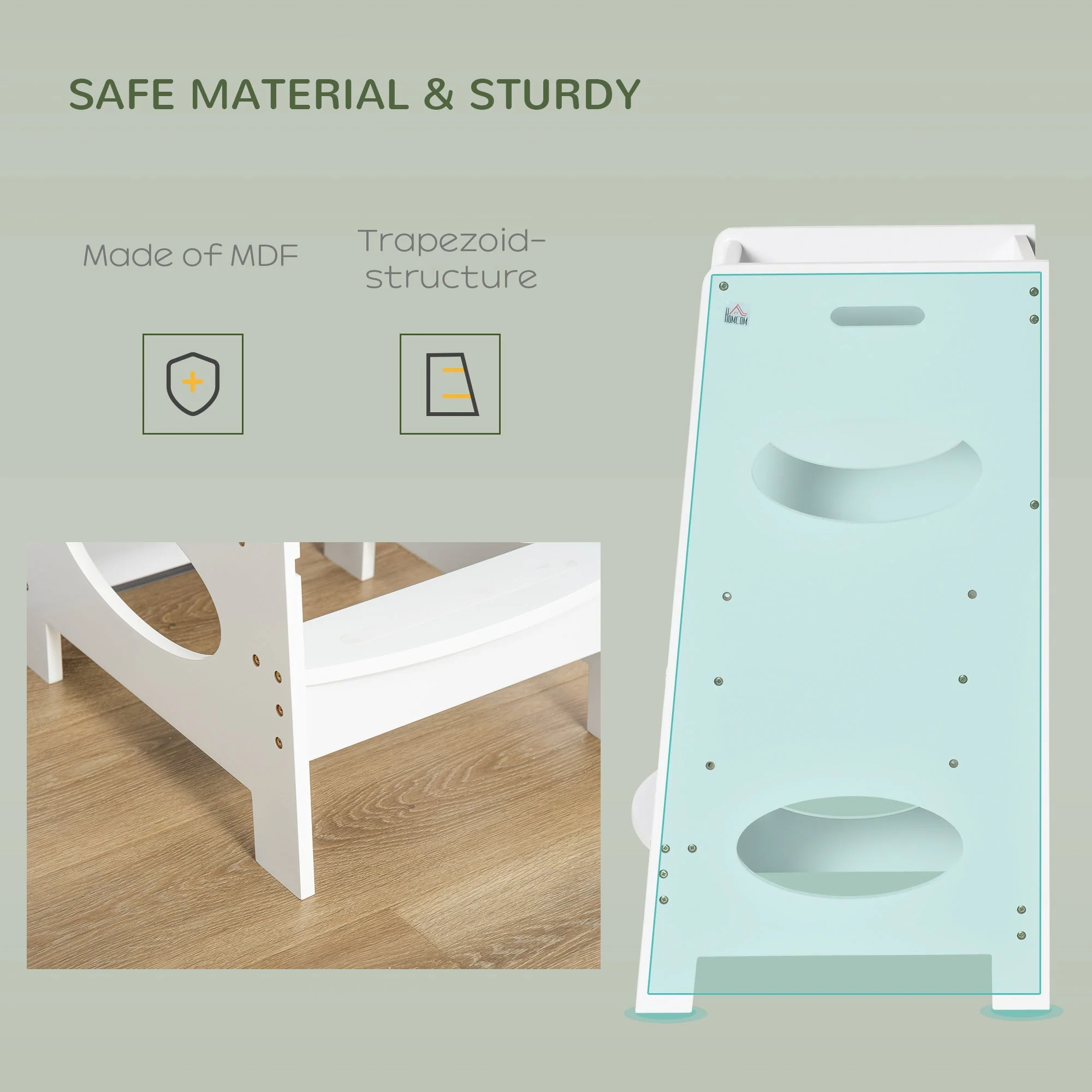 Homcom Toddler Step Stool Kids Adjustable Standing Tower with Safety Rail for Kitchen Counter White - Image 5