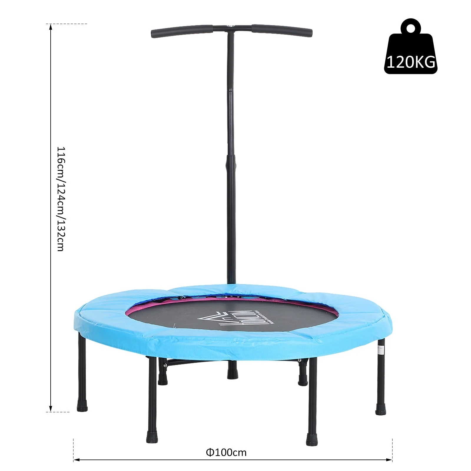 Homcom Trampoline Rebounder w/ Adjustable Handle for Children and Adults Blue - Image 3