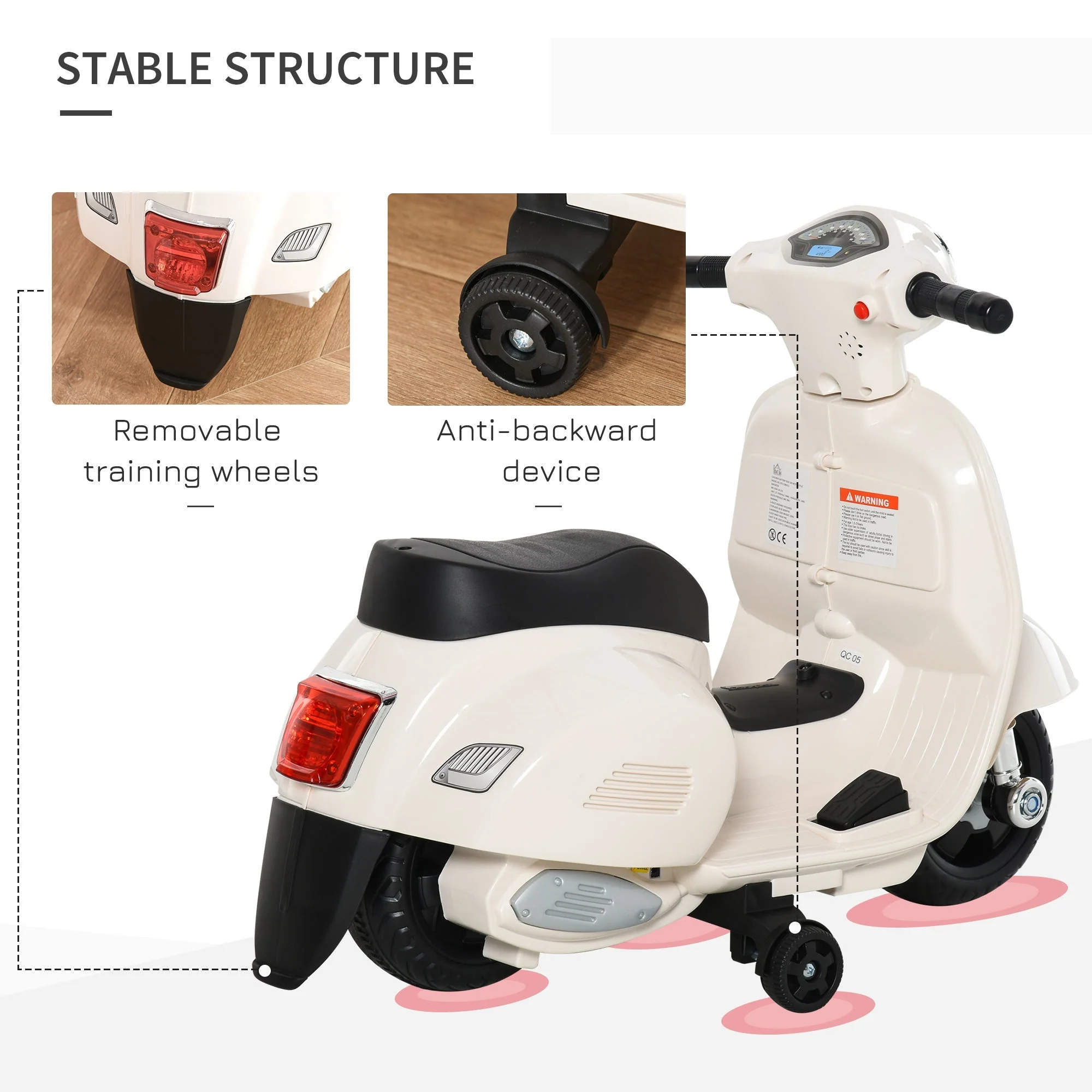 Homcom Vespa Licensed Kids Ride On Motorcycle 6V Battery Powered Electric Toys - Image 5