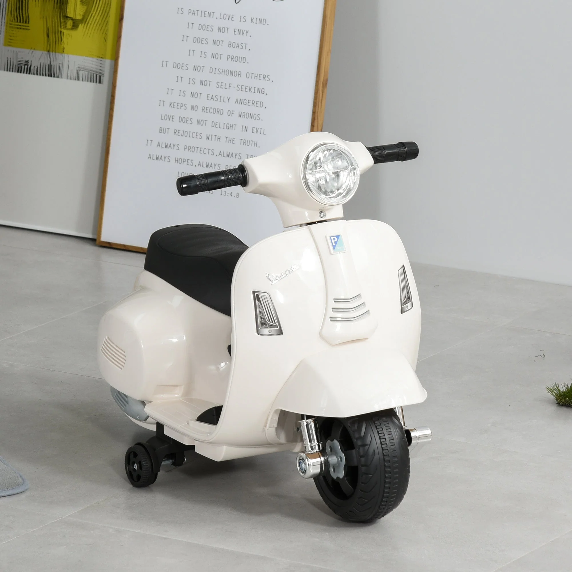 Homcom Vespa Licensed Kids Ride On Motorcycle 6V Battery Powered Electric Toys - Image 8