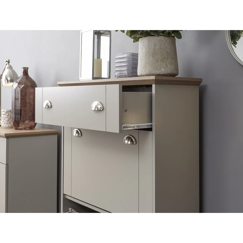 Kendal Tall Shoe Storage Grey 2 Doors 2 Shelves 1 Drawer - Image 5