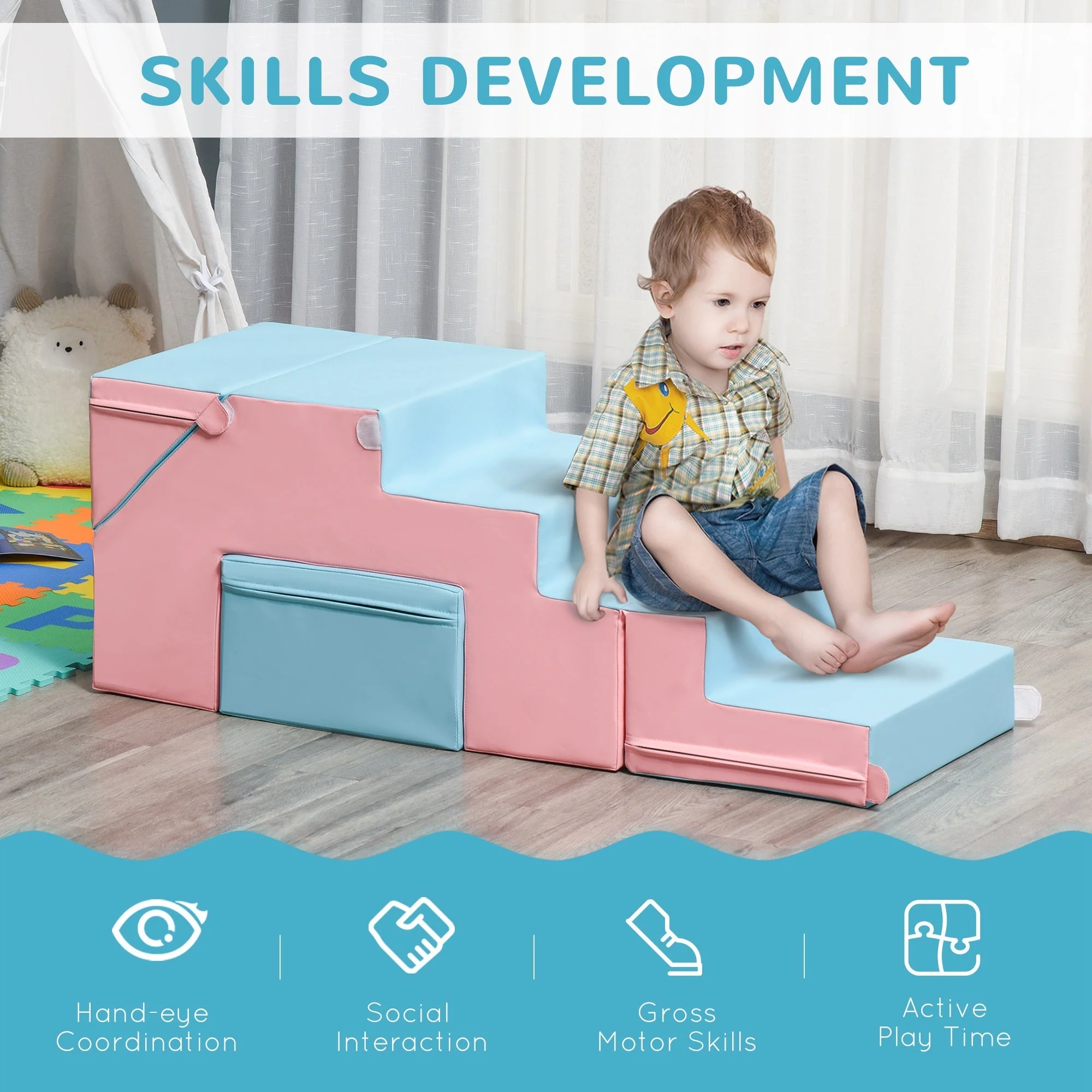 Kids 2-piece Soft Play Set Baby Foam Climber Climbing Indoor Block Toys Gross Motor Development for Toddlers 1-3 Years - Image 3