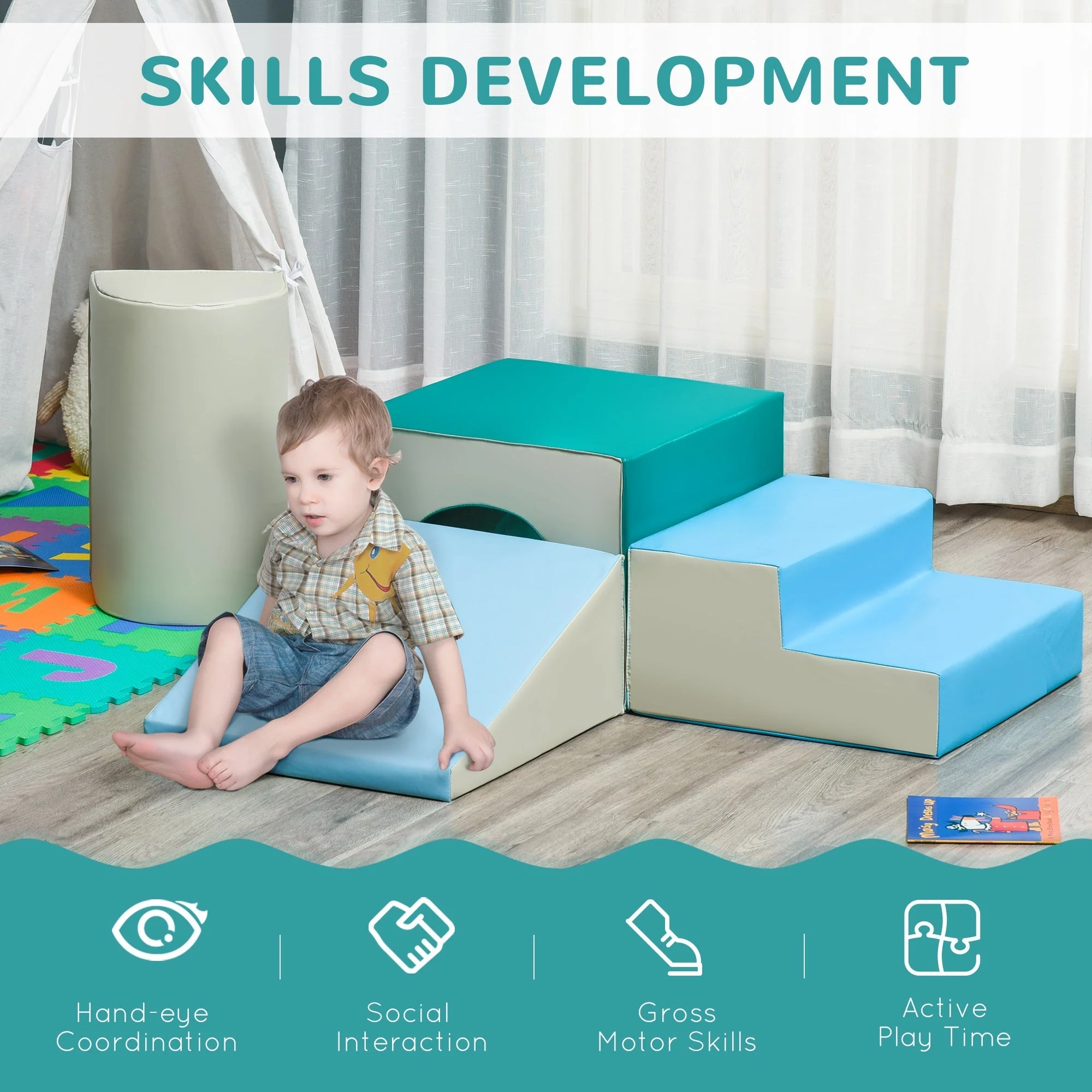 Kids 4-piece Soft Play Set Baby Foam Climber Climbing Indoor Block Toys Gross Motor Development for Toddlers 1-3 Years - Image 4